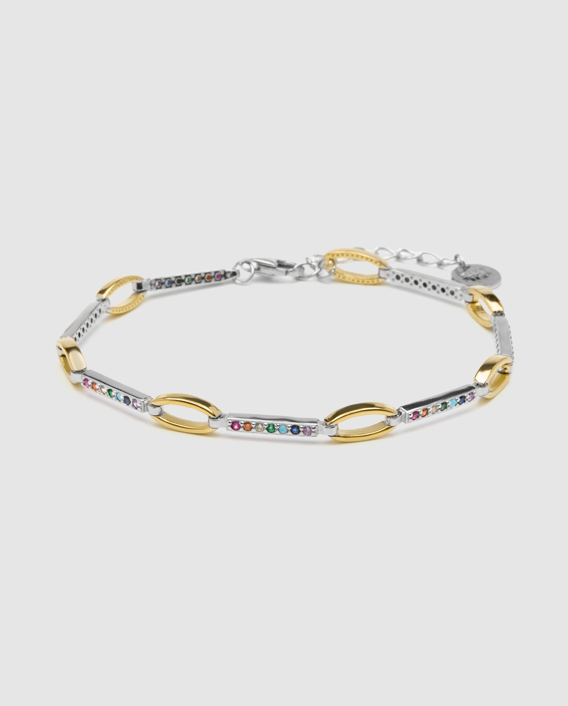 Pulseira de Corrente Momentos para Brilhar de Prata de Lei 925 Acabada em Ouro Amarelo de 18 Quilates com Zirconita Multicolor Ouro / Prata-1