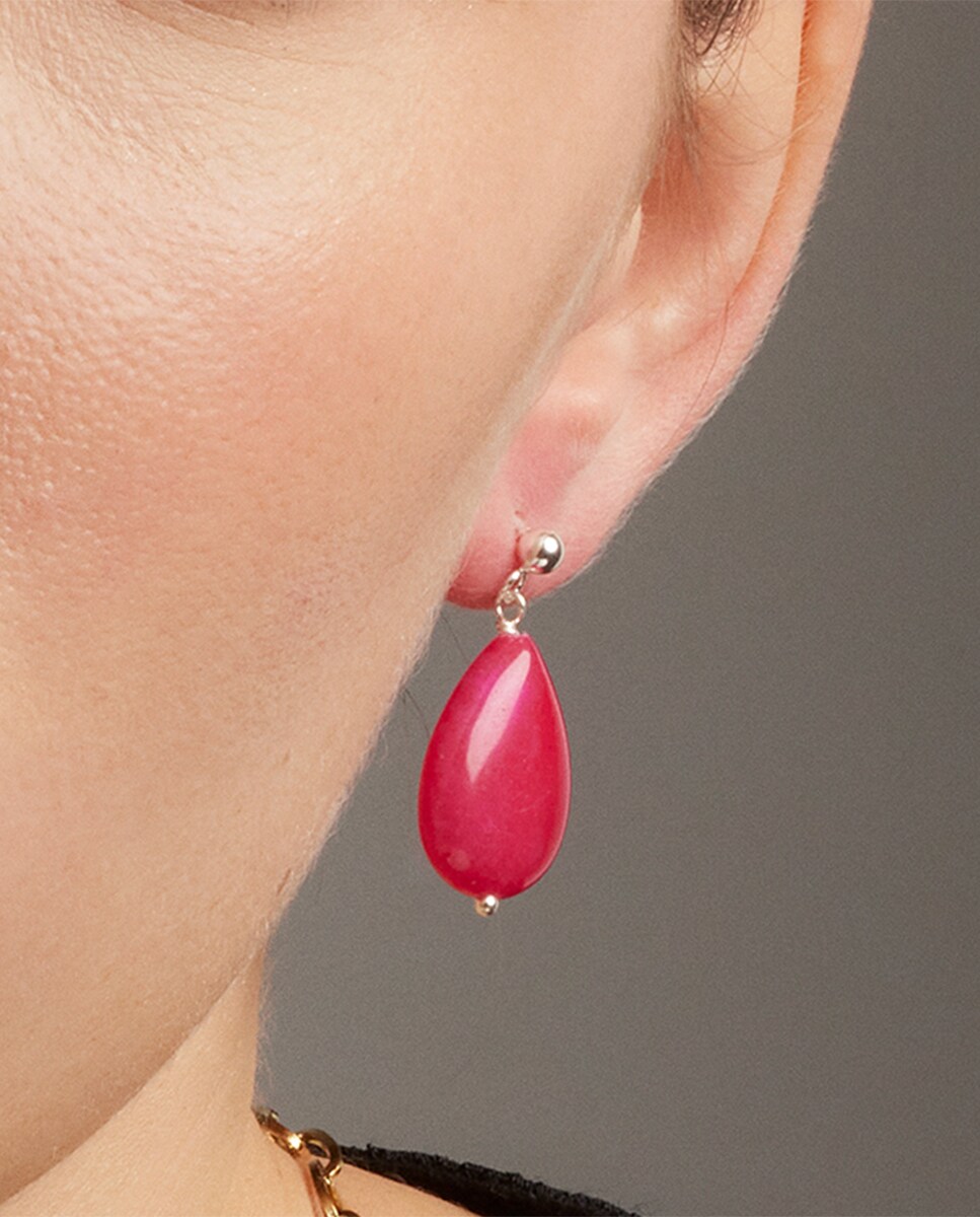 Brincos Africa Moda com acabamento em Ródio e Ágata Rosa Rosa-4
