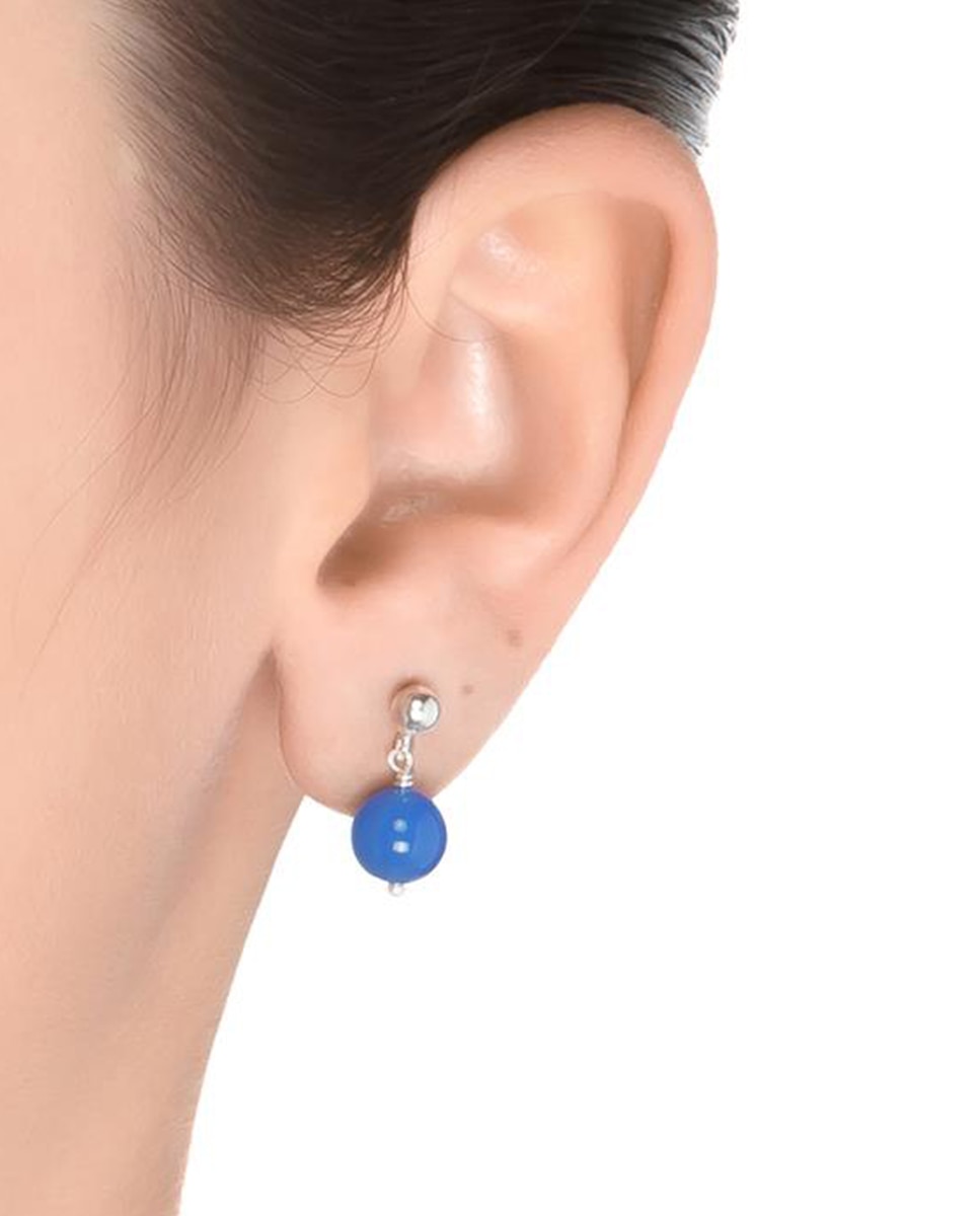 Brincos África Moda de Prata de Lei 925 com Acabamentos em Ródio e Ágata Azul-escuro Azul-escuro-2