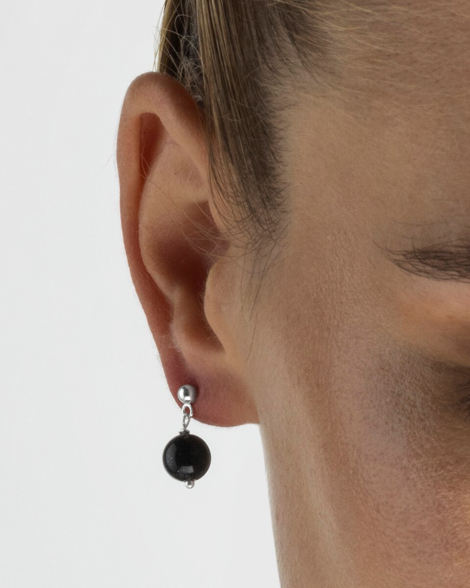 Brincos África Moda de Prata de Lei 925 com Acabamentos em Ródio e Quartzo Hidrotermal Onix Preto / Prata-3