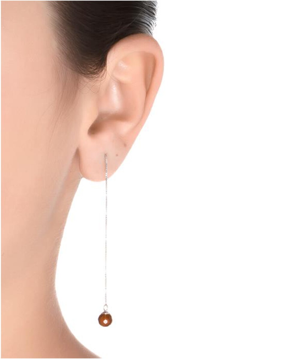 Brincos África Moda de Prata de Lei 925 com Acabamentos em Ródio e Quartzo Hidrotermal Laranja Prata / Laranja / Carbono-2