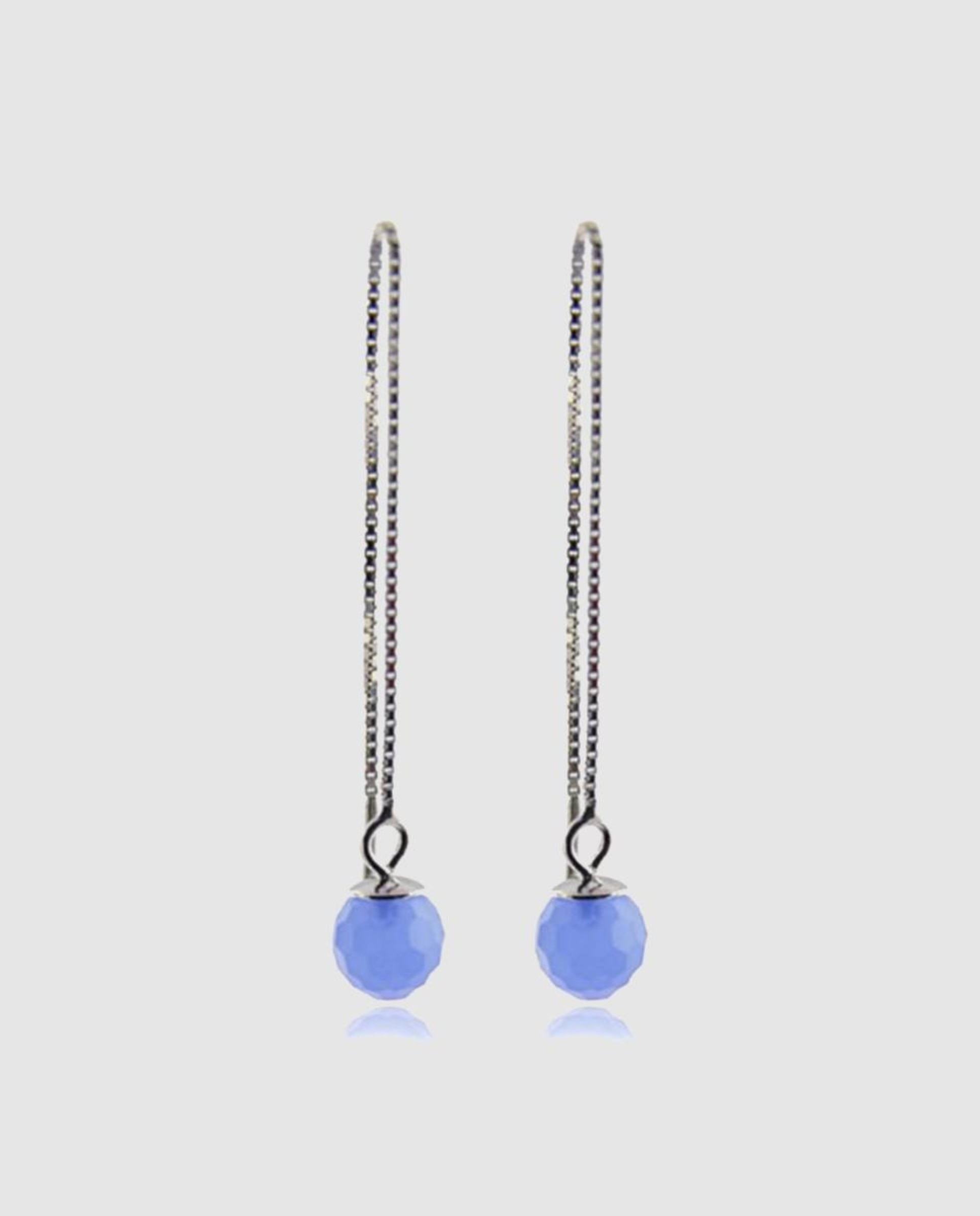 Brincos África Moda de Prata de Lei 925 com Acabamentos em Ródio e Quartzo Hidrotermal Azul Água-marinha Azul-1