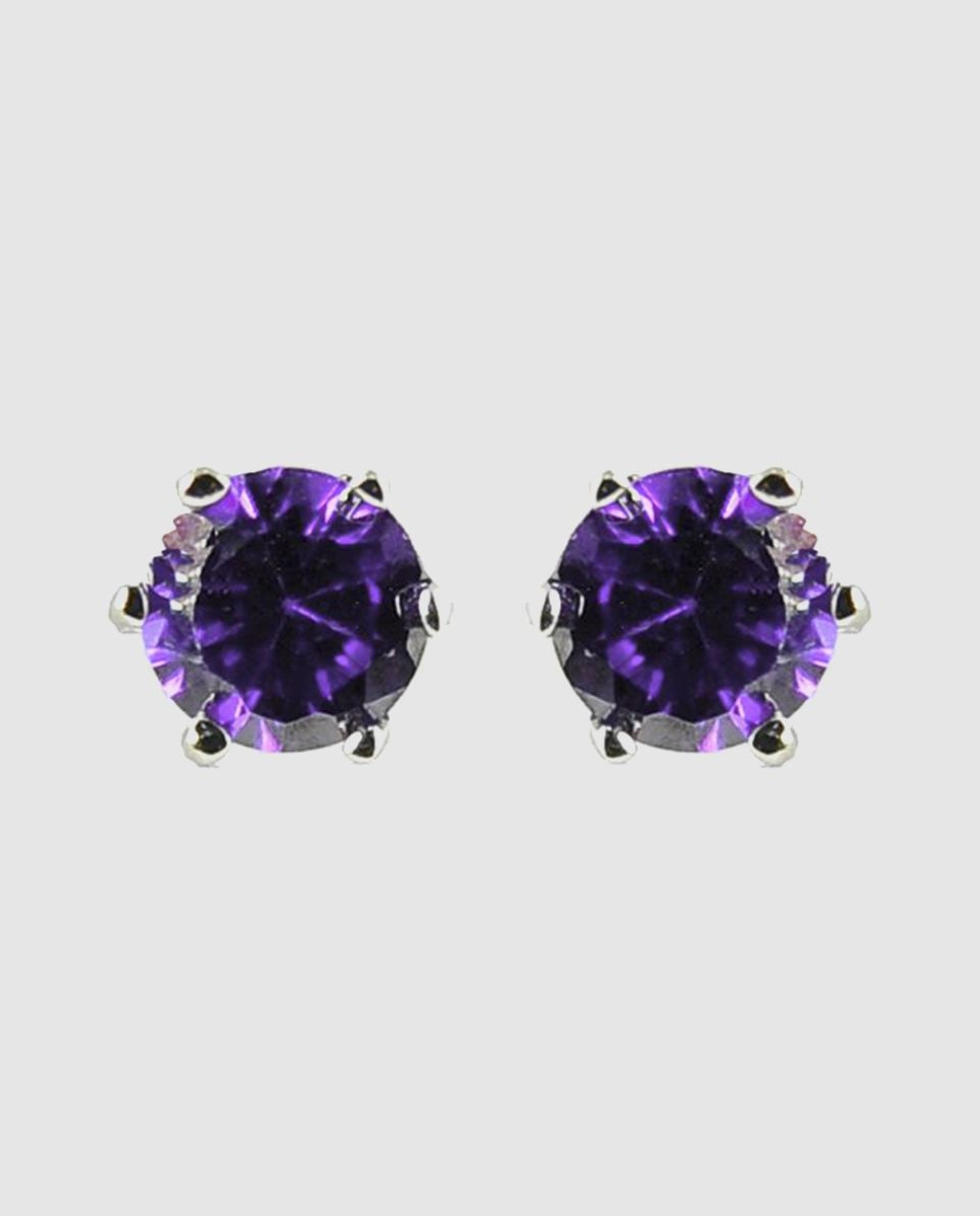 Brincos África Moda de Prata de Lei 925 com Acabamentos em Ródio e Zirconita Ametista Roxo-1