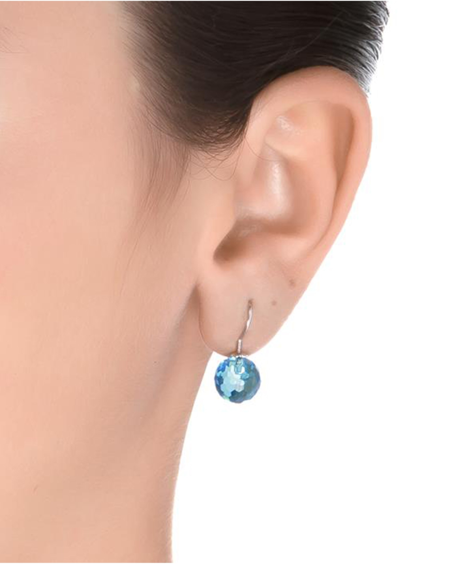 Brincos África Moda de Prata de Lei 925 com Acabamentos em Ródio e Quartzo Hidrotermal Azul Água-marinha Azul-2