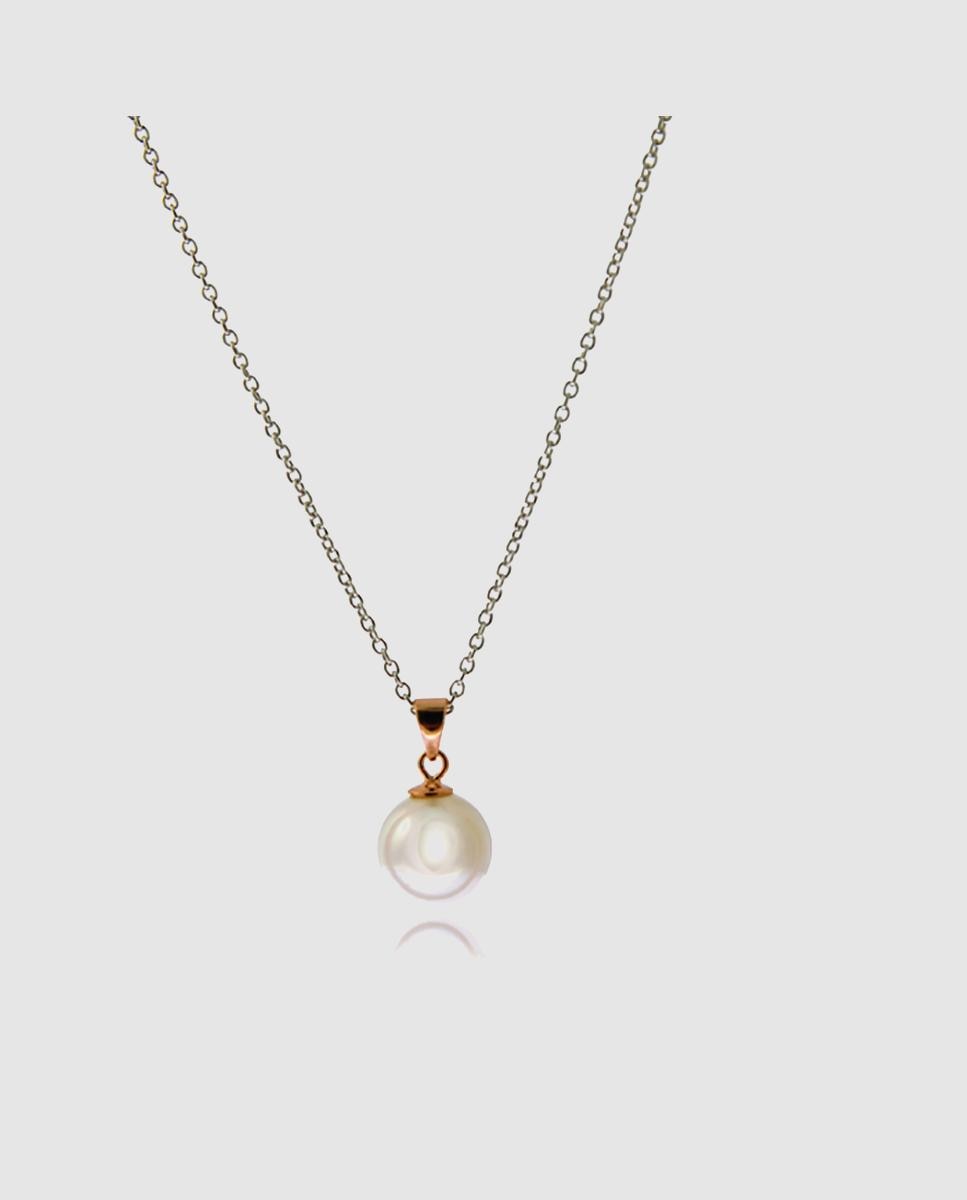 Colar África Moda de Prata de Lei 925 com Acabamento em Ouro Rosa de 18 Quilates com Pérola Branca Branco-1