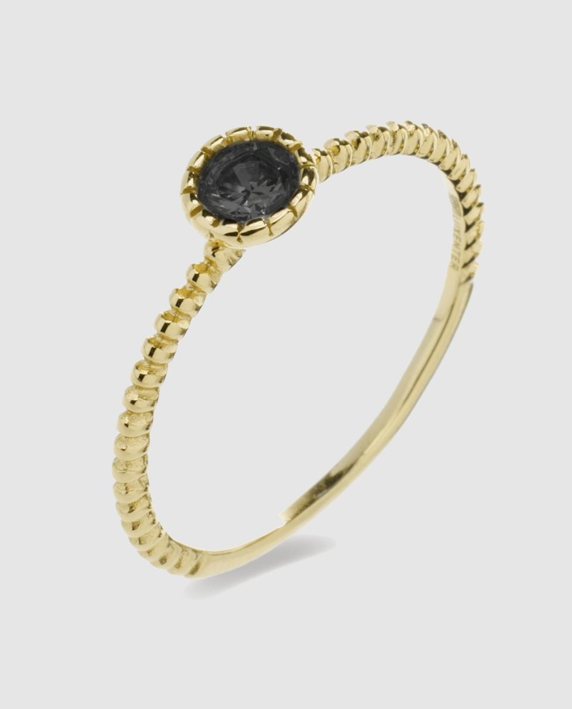 Anel Happy Gems de Prata de Lei 925 com Acabamento em Ouro de 18 Quilates e Zirconita Onix Preto-1