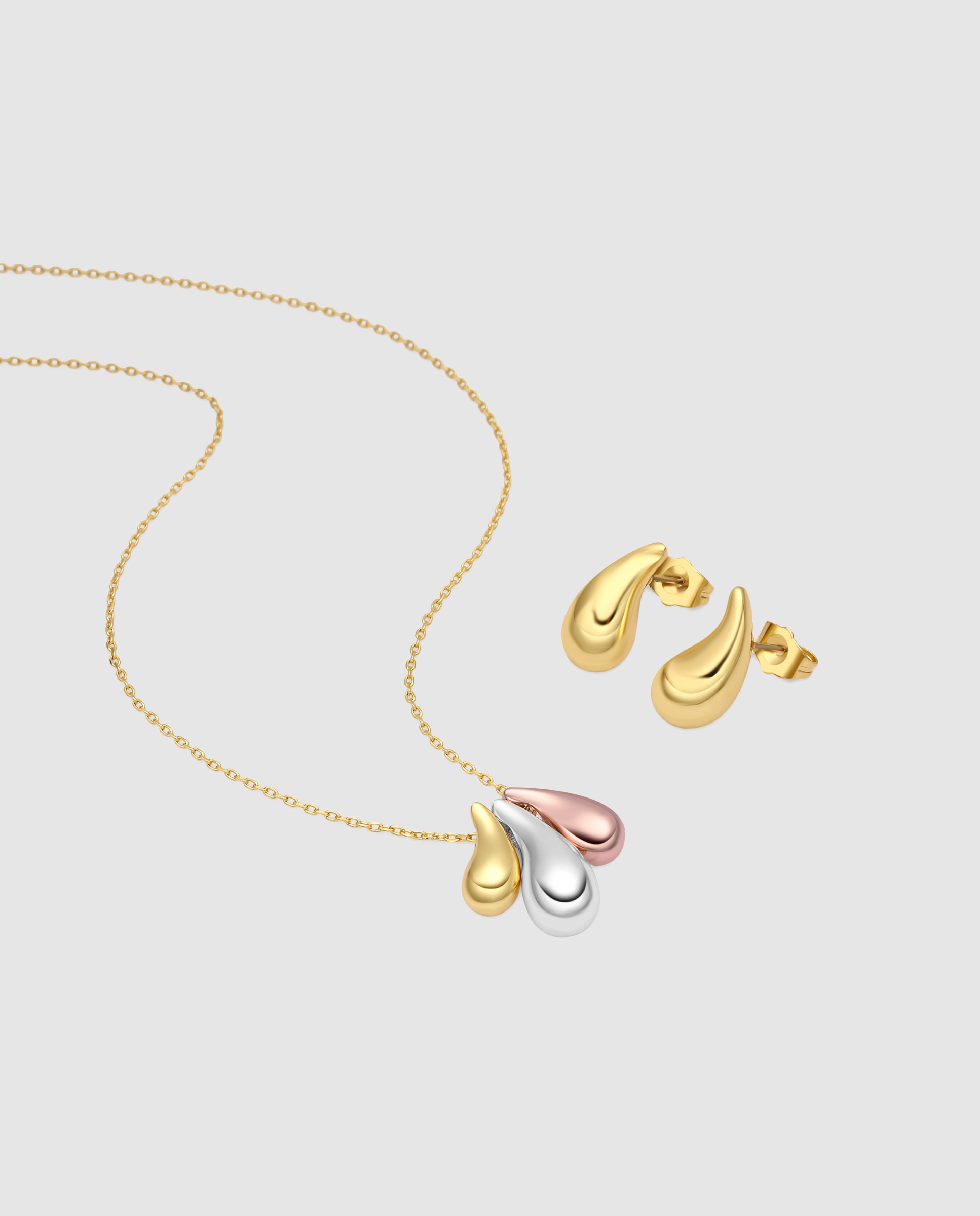 Brincos de Gota África com Acabamento em Ródio, Ouro Rosa e Ouro Amarelo de 18 Quilates Ouro / Prata-1