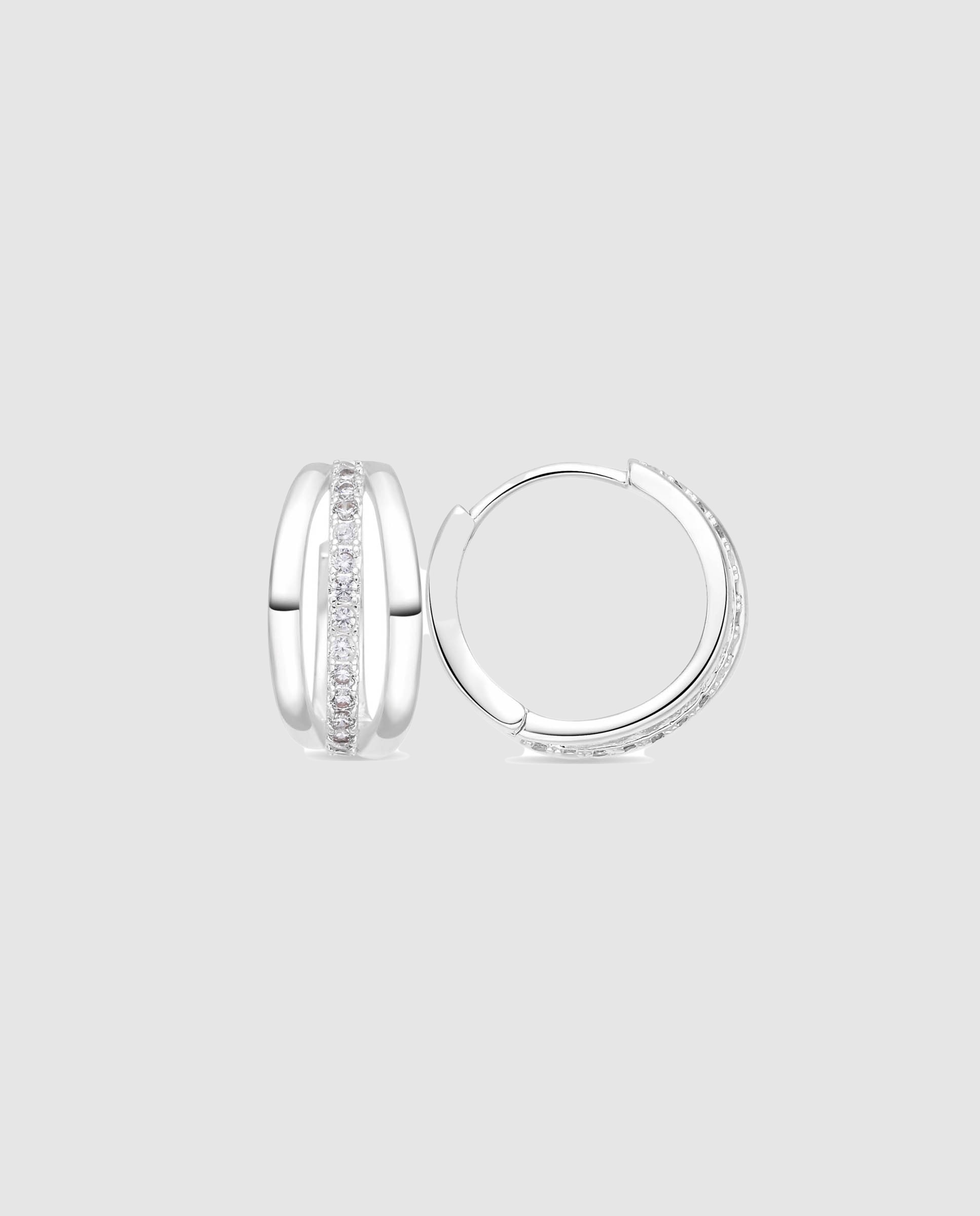 Brincos de Argola Basic com Zirconita Brilhante Acabados em Ródio Dourado-1
