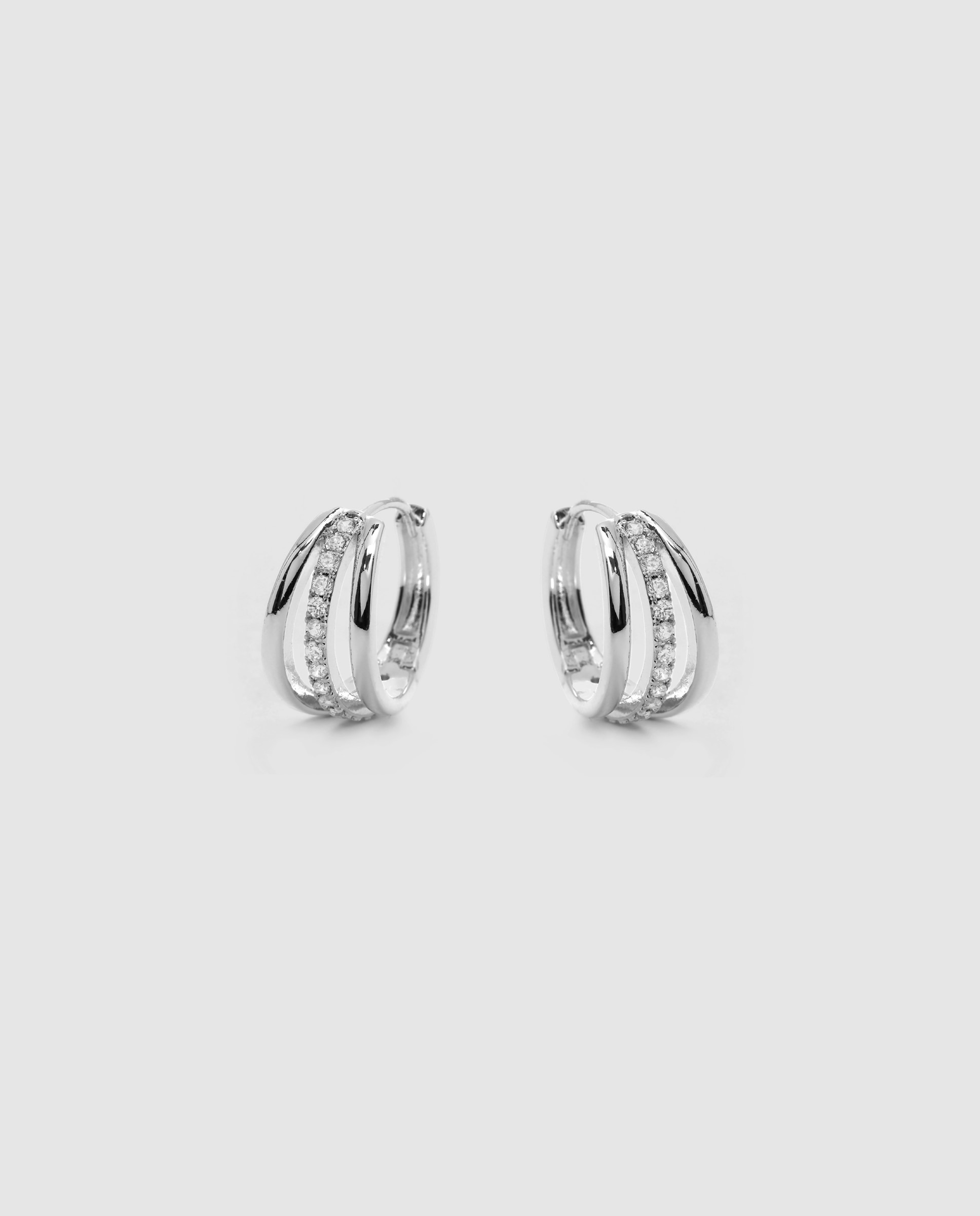 Brincos de Argola Basic com Zirconita Brilhante Acabados em Ródio Dourado-2