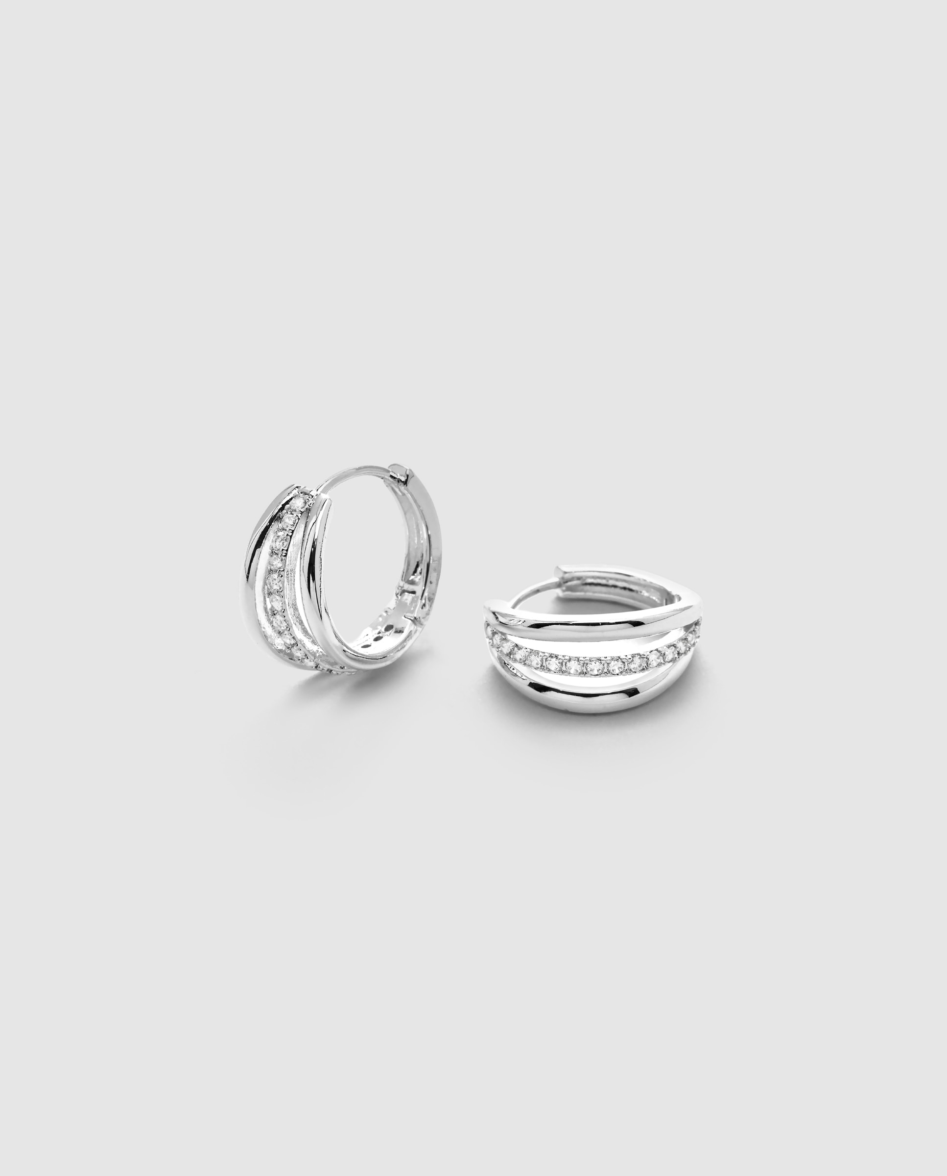 Brincos de Argola Basic com Zirconita Brilhante Acabados em Ródio Dourado-3