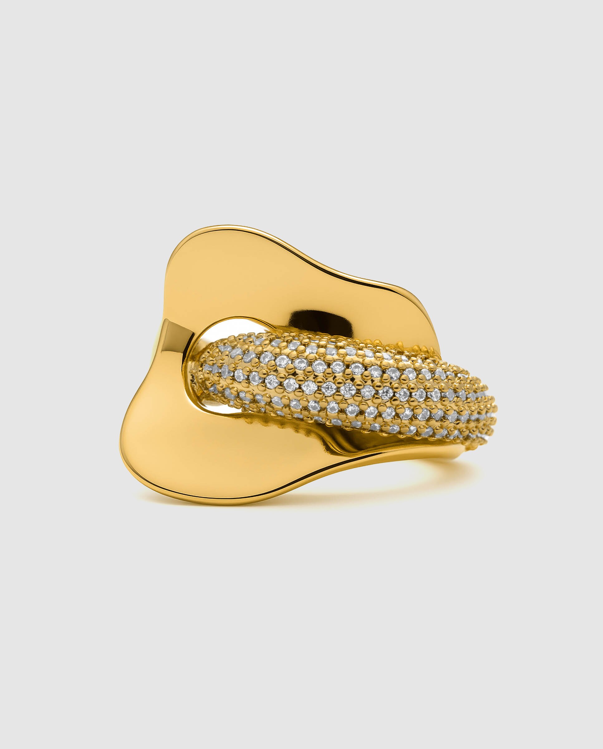 Anel África Acabado em Ouro Amarelo de 18 Quilates com Zirconita Brilhante Dourado-3