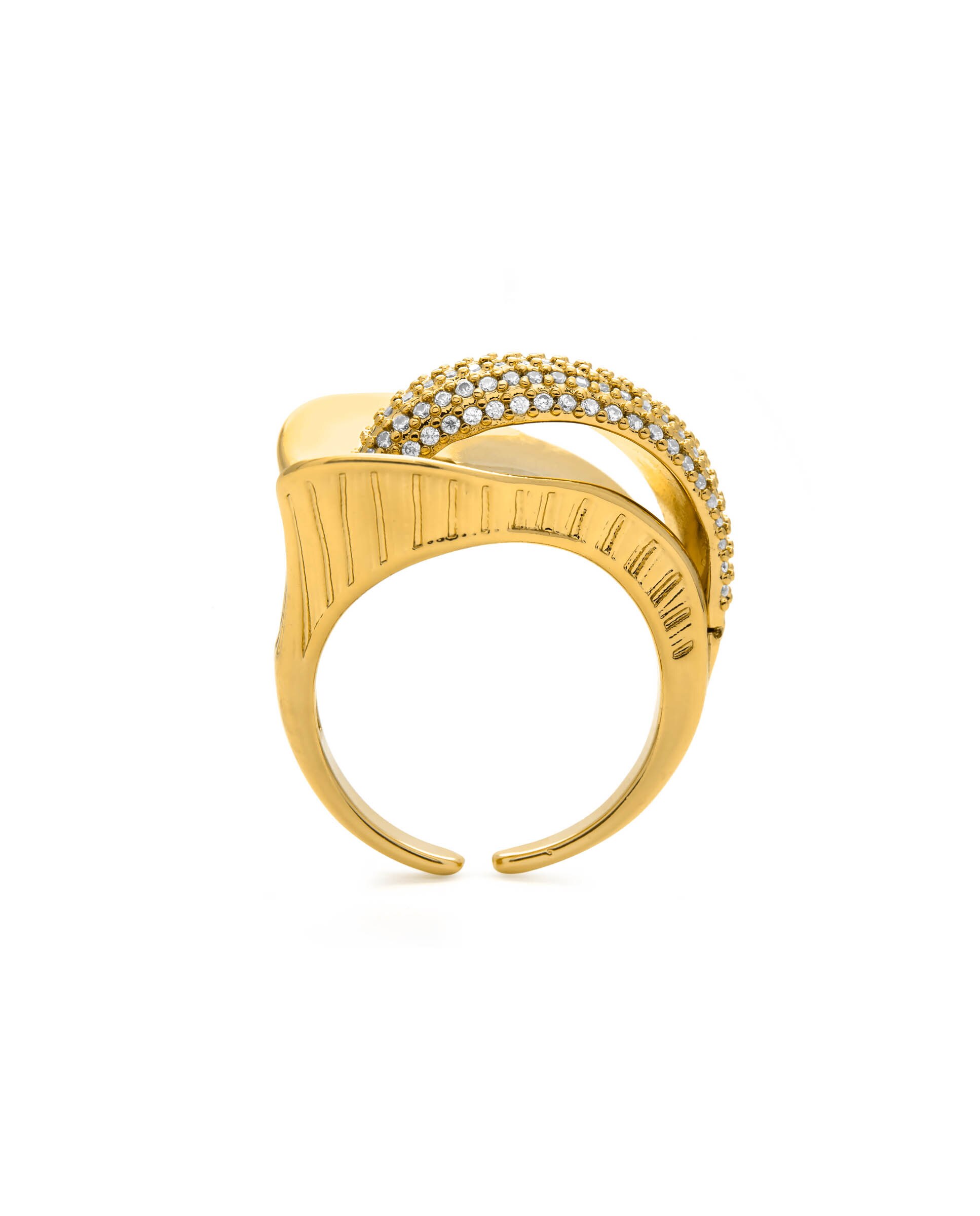 Anel África Acabado em Ouro Amarelo de 18 Quilates com Zirconita Brilhante Dourado-4