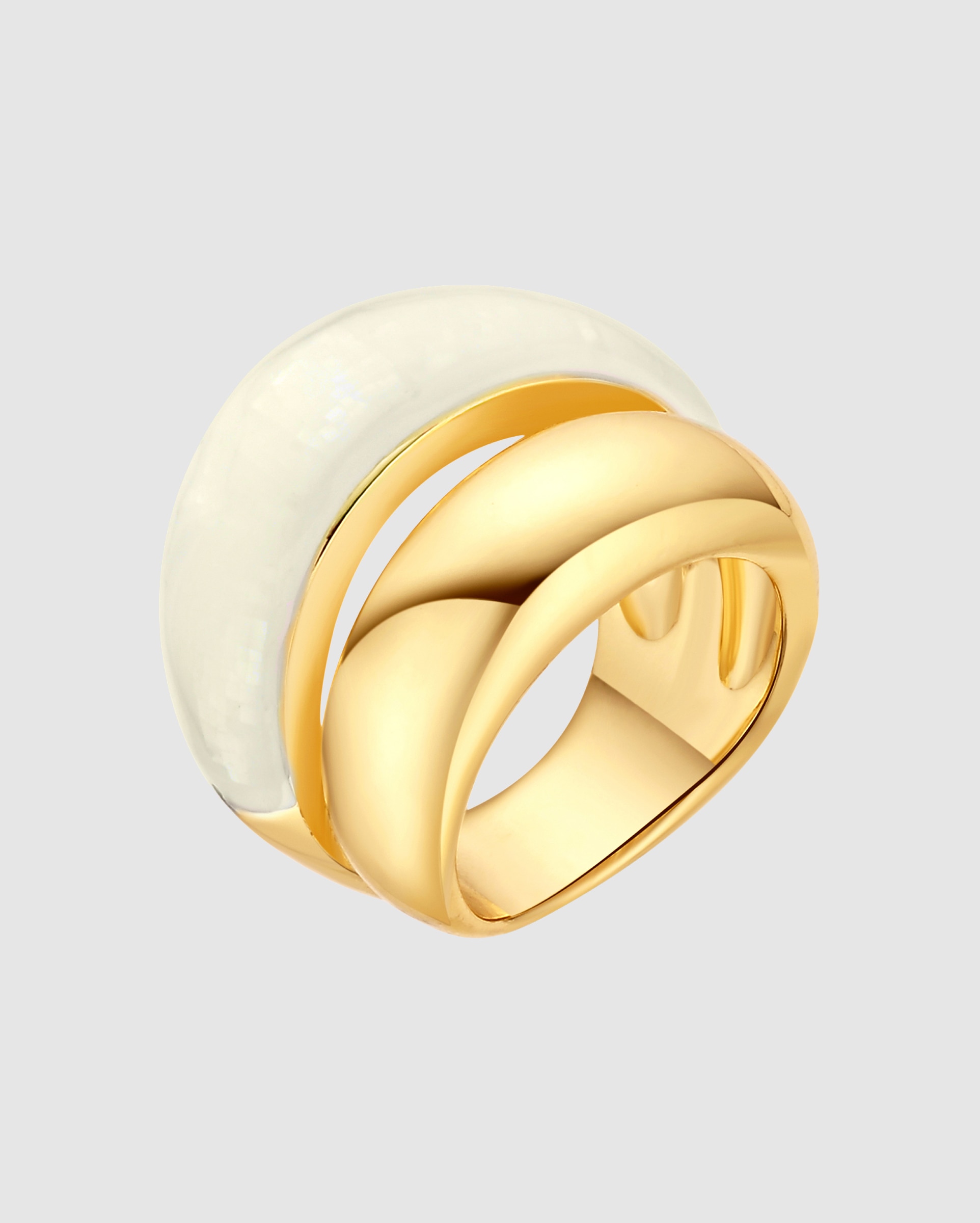 Anel Africa com Madrepérola Branca com Acabamento em Ouro Amarelo de 18k Dourado-1