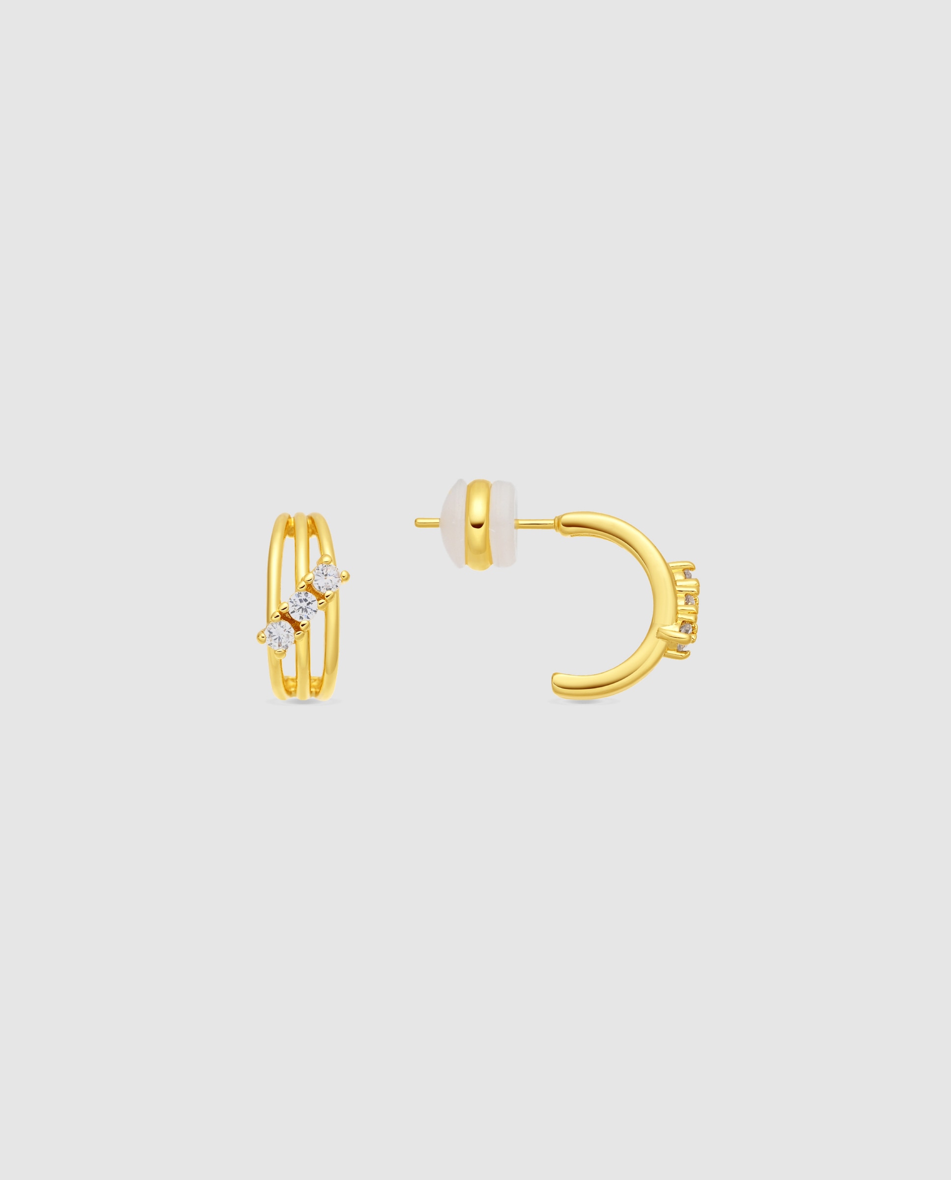 Brincos de Argola Basic com Zirconita Brilhante Acabados em Ouro Amarelo de 18k Dourado-1