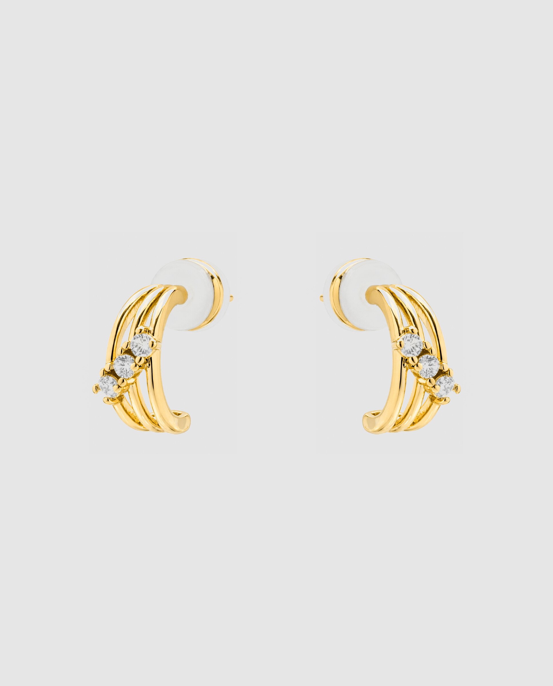 Brincos de Argola Basic com Zirconita Brilhante Acabados em Ouro Amarelo de 18k Dourado-2