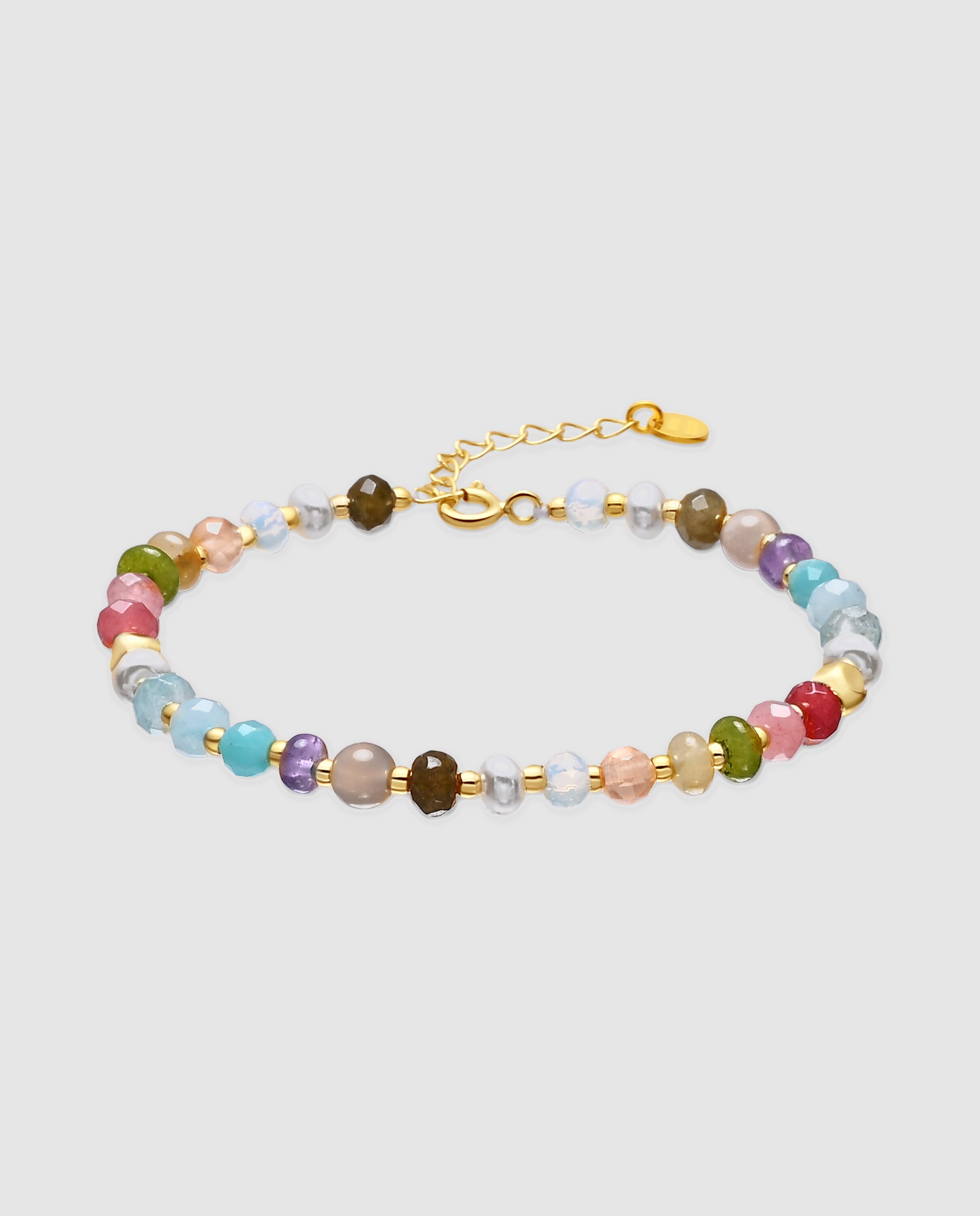 Imagem 0 de Pulseira Pide Un Deseo de Prata de Lei 925 com Pedra Natural Multicolor Acabada em Ouro Amarelo de 18k