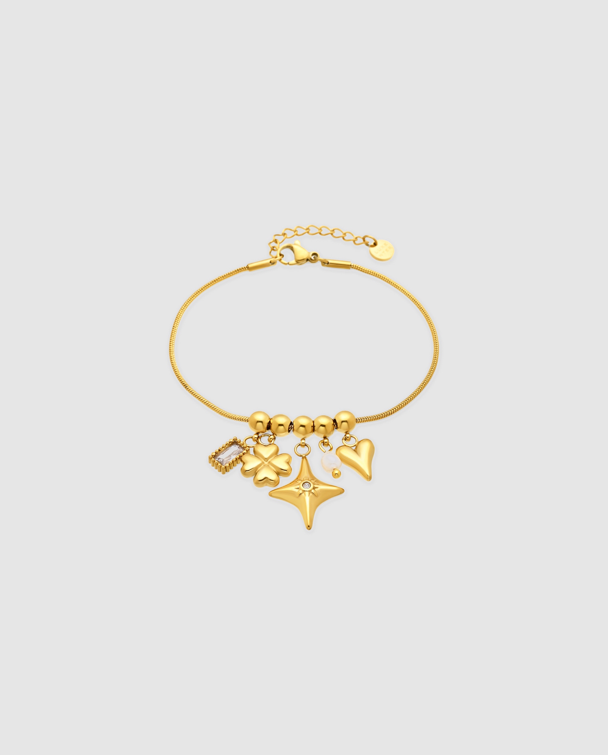 Imagem 0 de Pulseira com Charms Boho de Aço Acabada em Ouro Amarelo 18 Quilates com Zirconita Brilhante