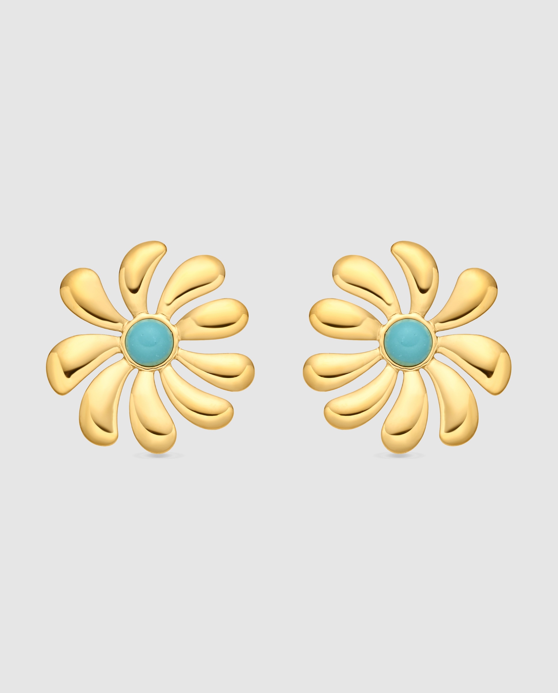 Imagem 0 de Brincos Boho de Aço com Acabamento em Ouro Amarelo 18 Quilates e Turquesa