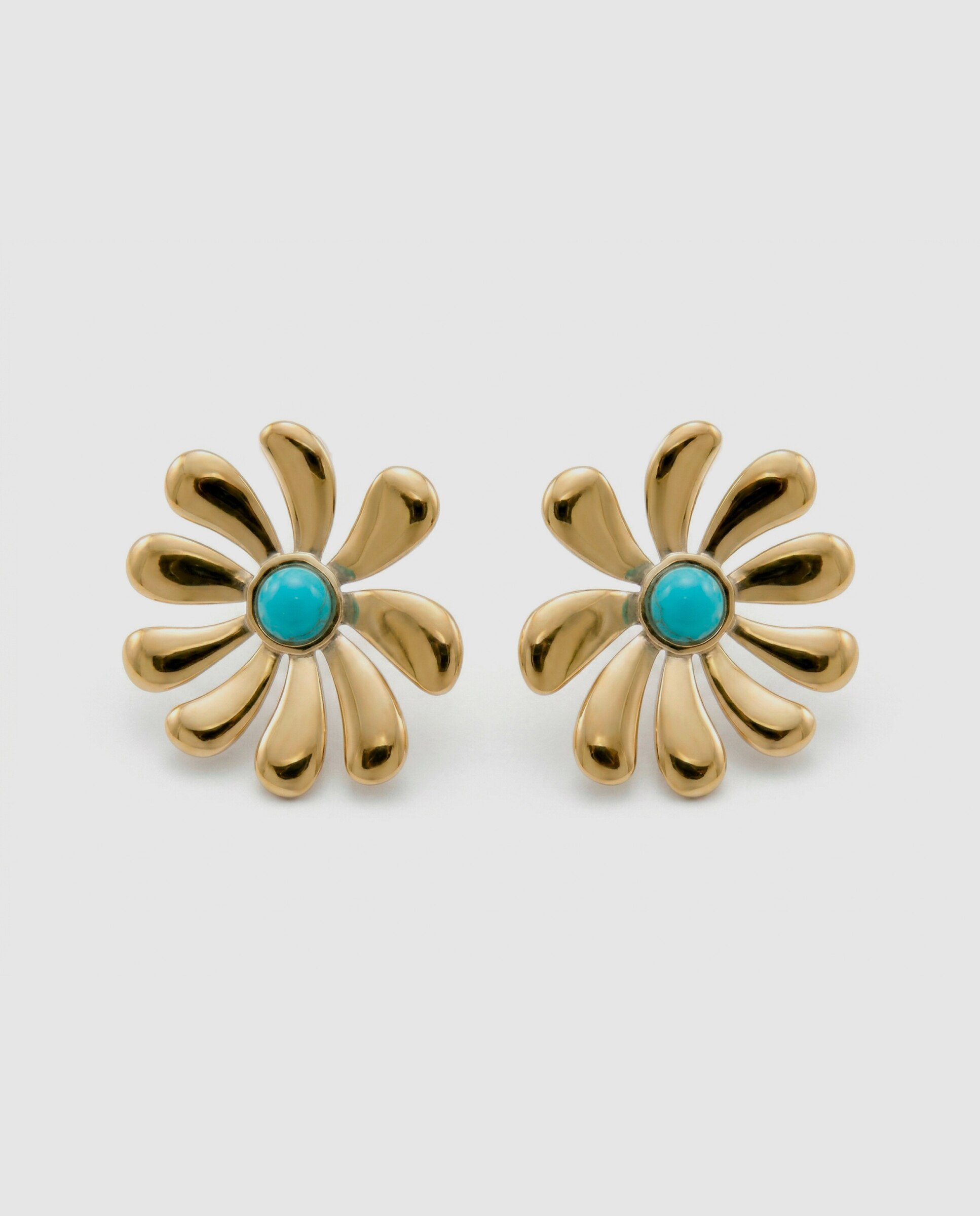 Brincos Boho de Aço com Acabamento em Ouro Amarelo 18 Quilates e Turquesa Dourado-6
