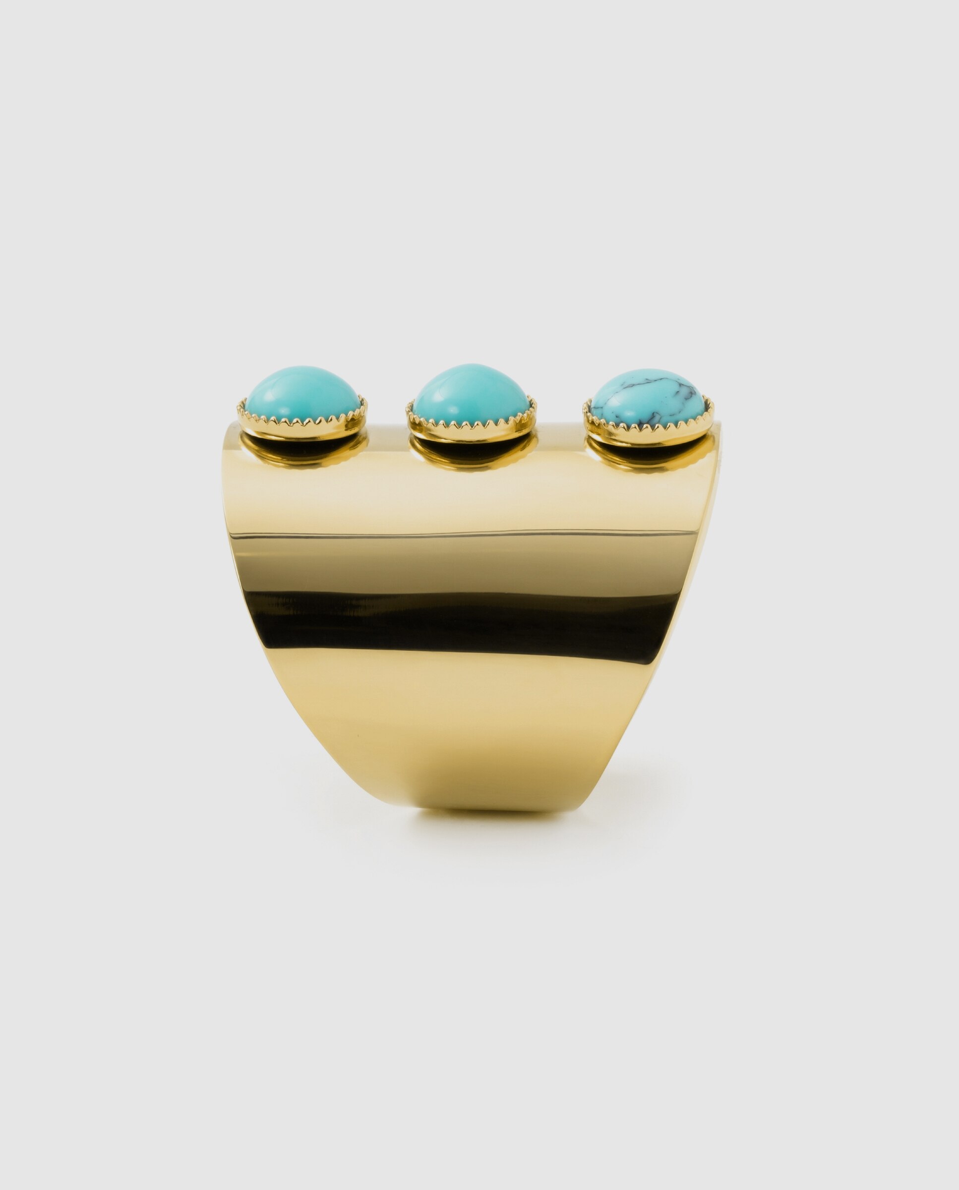 Anel Ajustável Boho de Aço com Acabamento em Ouro Amarelo 18 Quilates e Turquesa Dourado-3