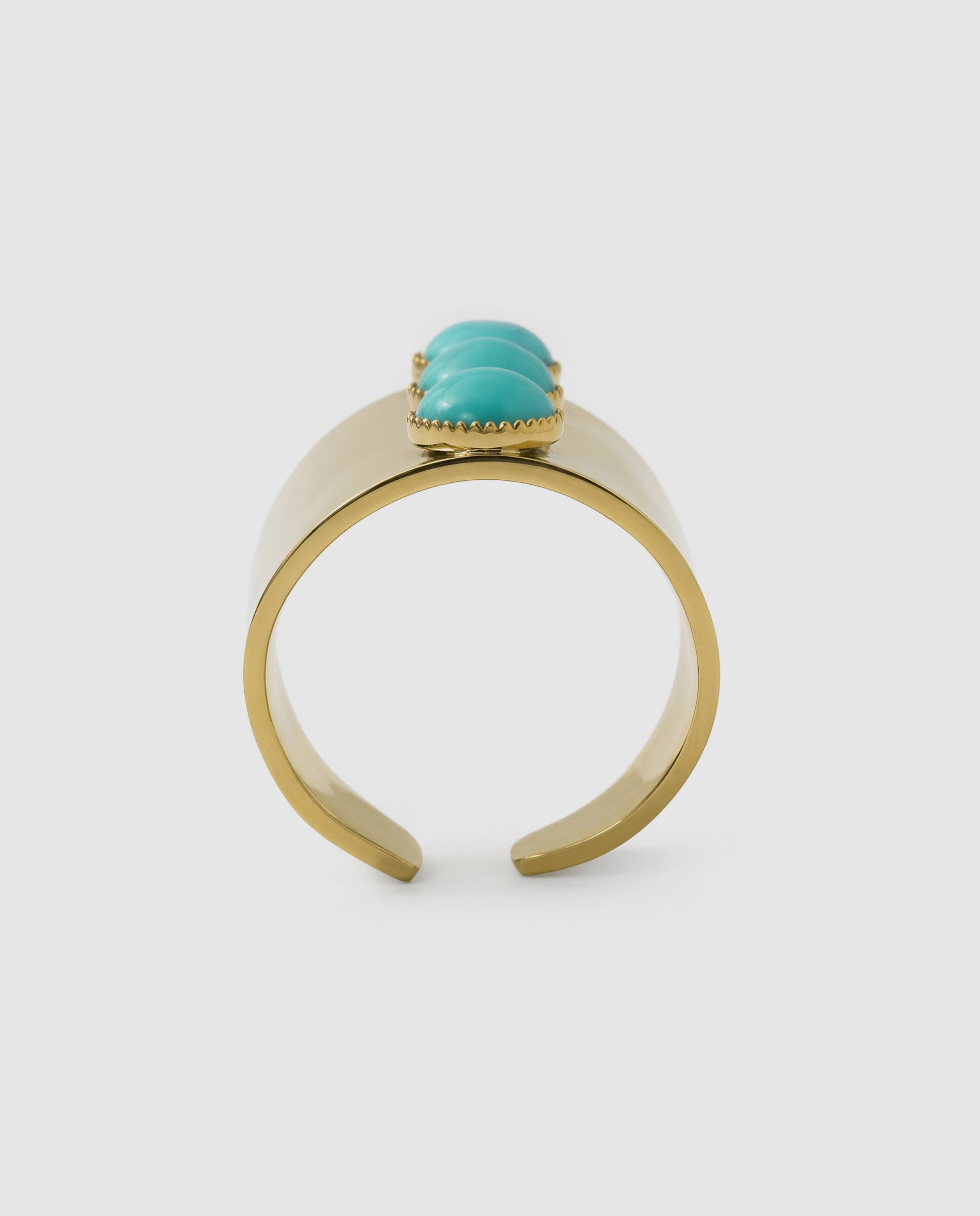 Anel Ajustável Boho de Aço com Acabamento em Ouro Amarelo 18 Quilates e Turquesa Dourado-7
