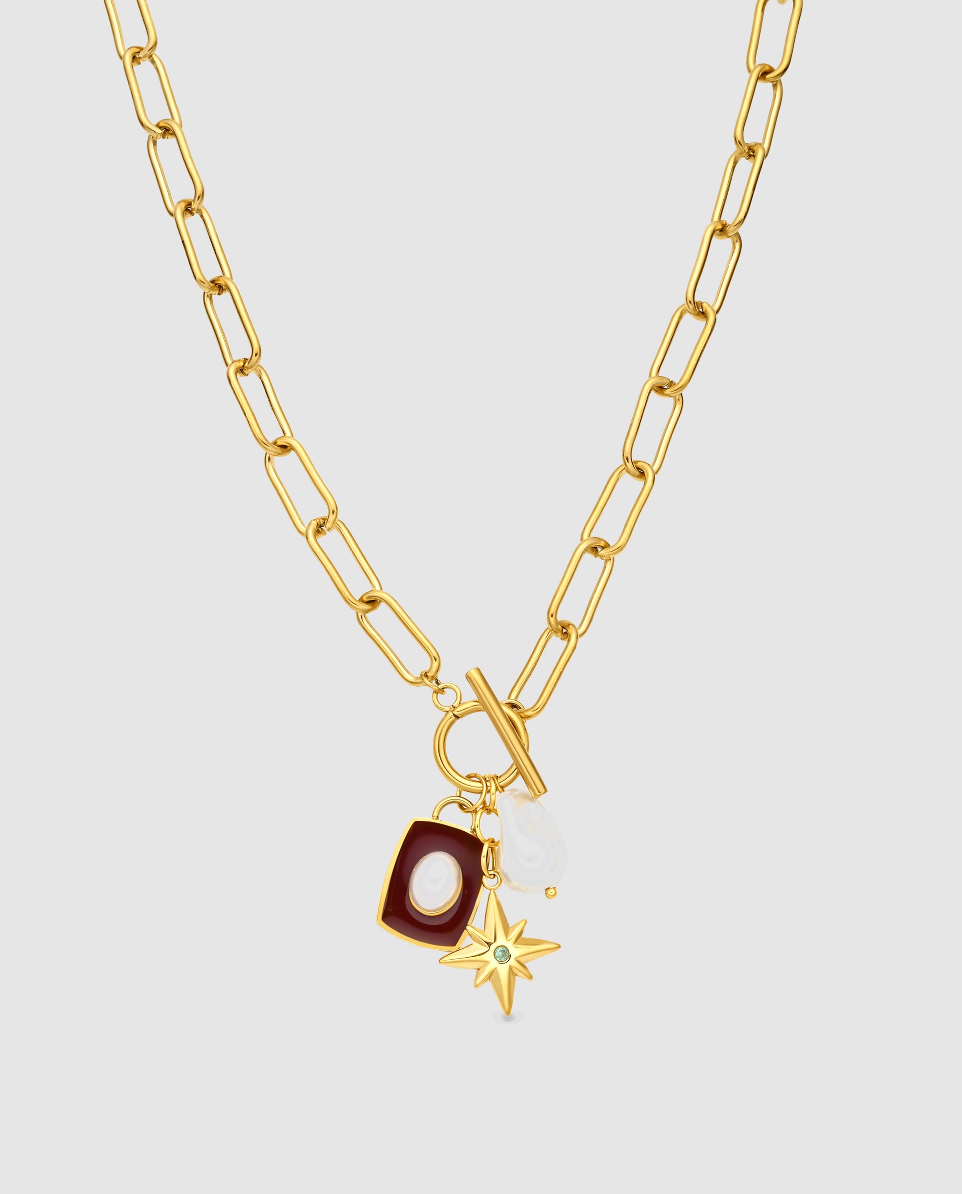 Imagem 0 de Colar Boho de Aço em Ouro Amarelo 18 Quilates com Pérola Branca