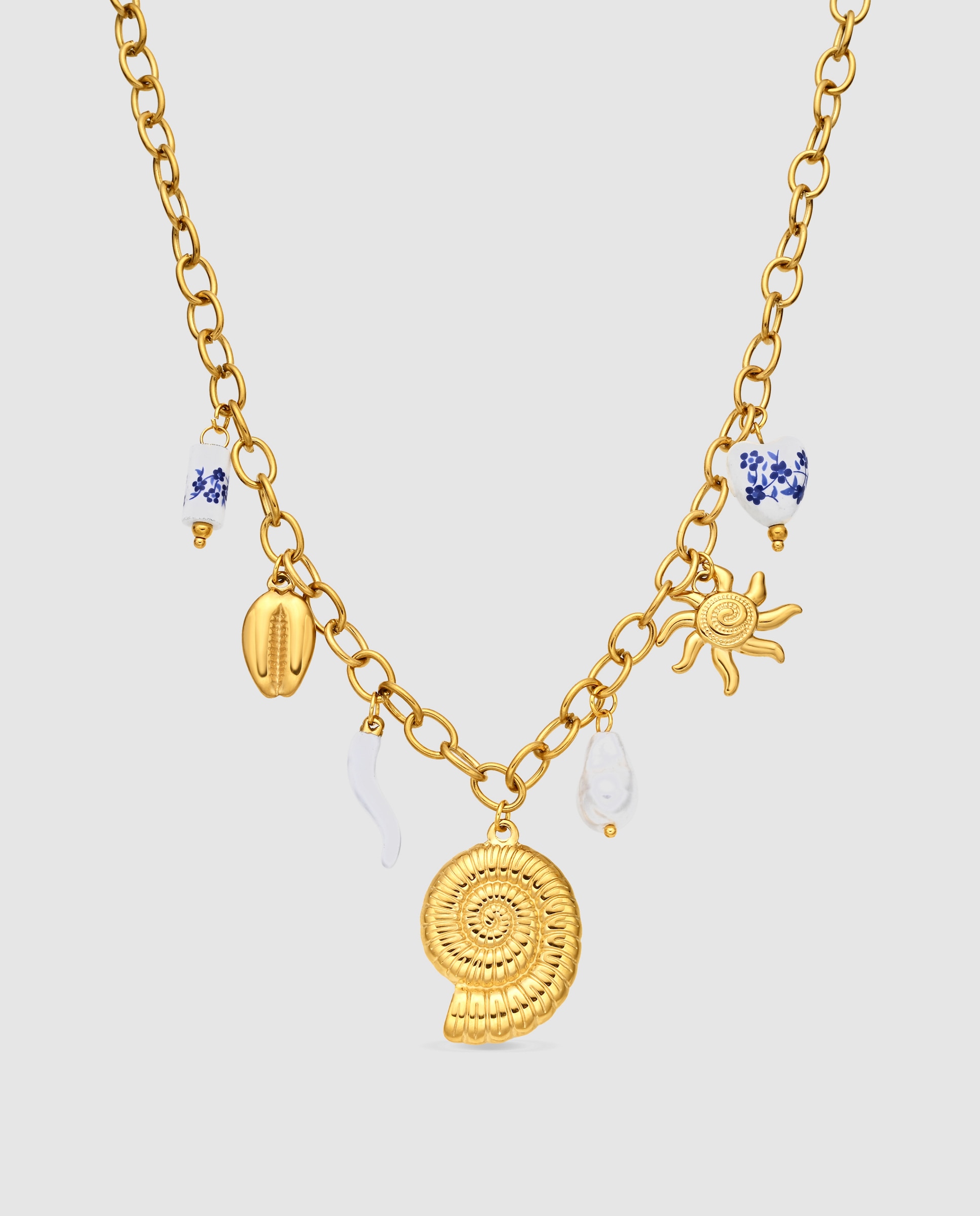 Imagem 0 de Colar Boho de Aço em Ouro Amarelo 18 Quilates com Pérola Branca