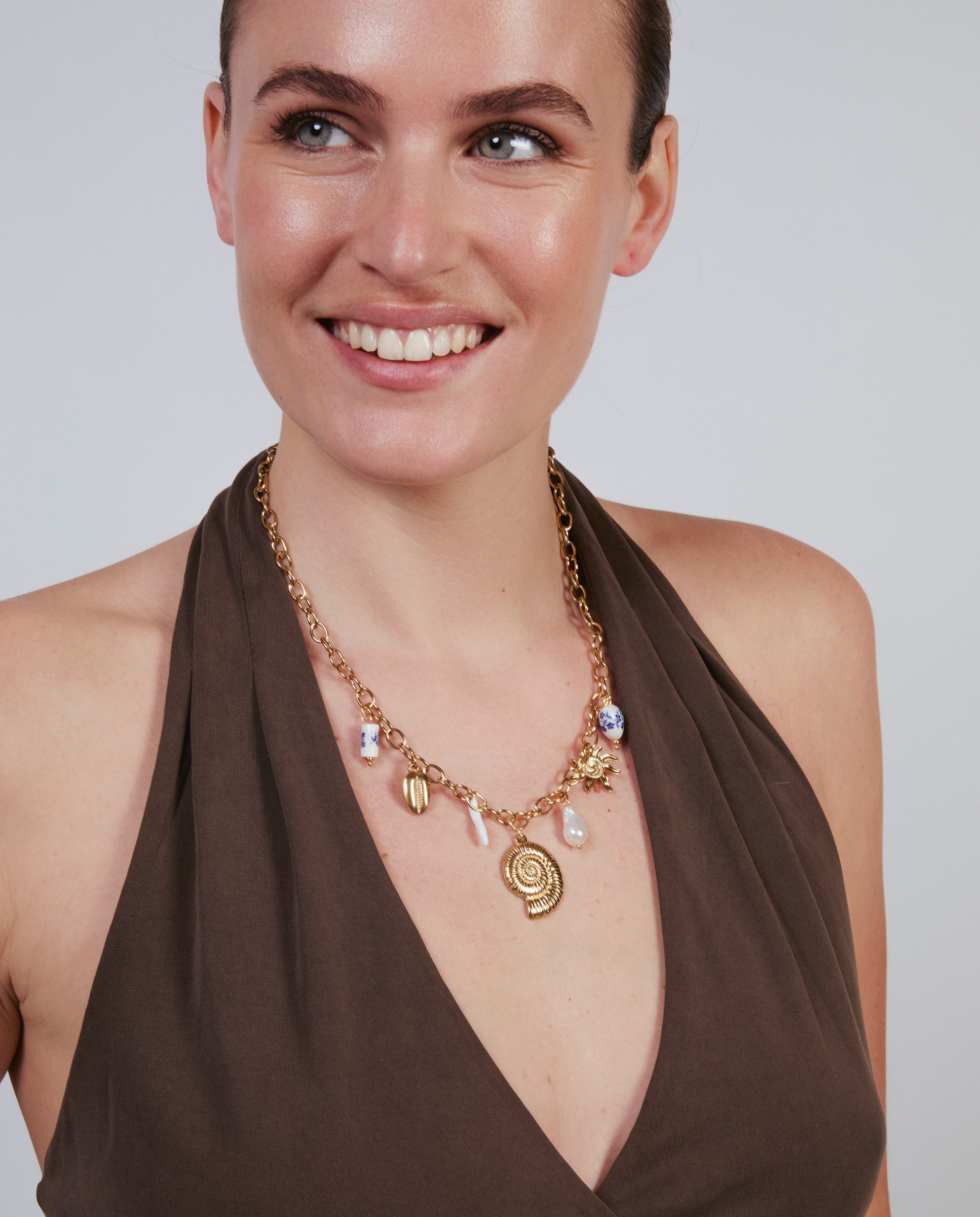 Colar Boho de Aço em Ouro Amarelo 18 Quilates com Pérola Branca Pérola-5