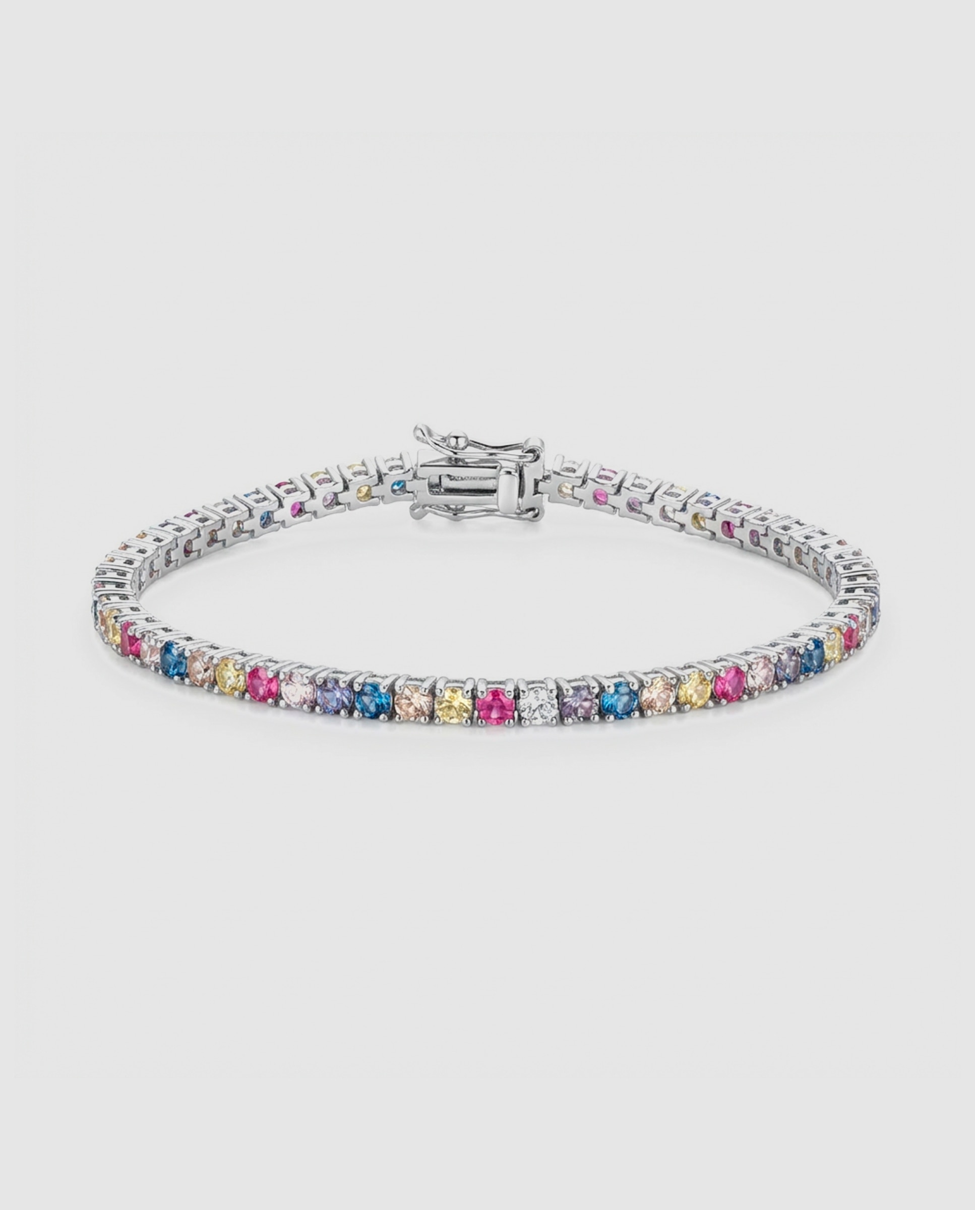 Imagem 0 de Pulseira Tennis Africa com Zirconita Multicolor Acabada em Ródio