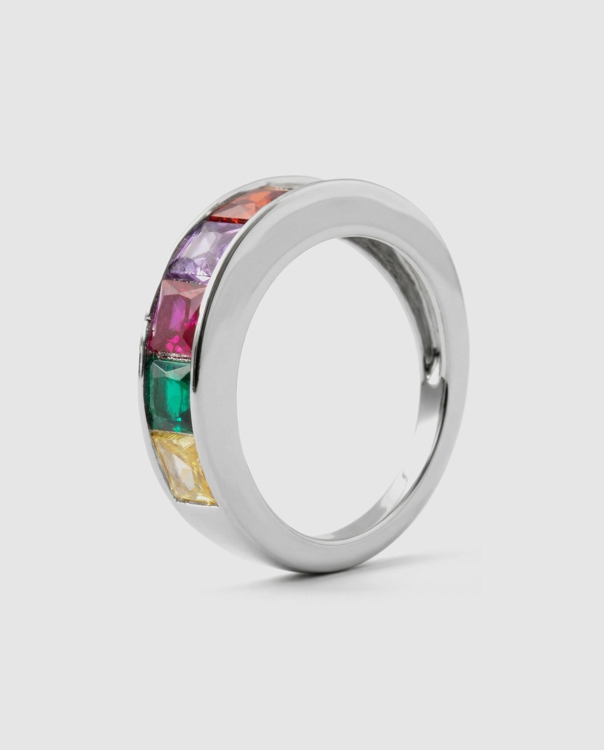 Anel Africa com Zirconita Multicolor e Acabamento em Ródio Multicolor-1
