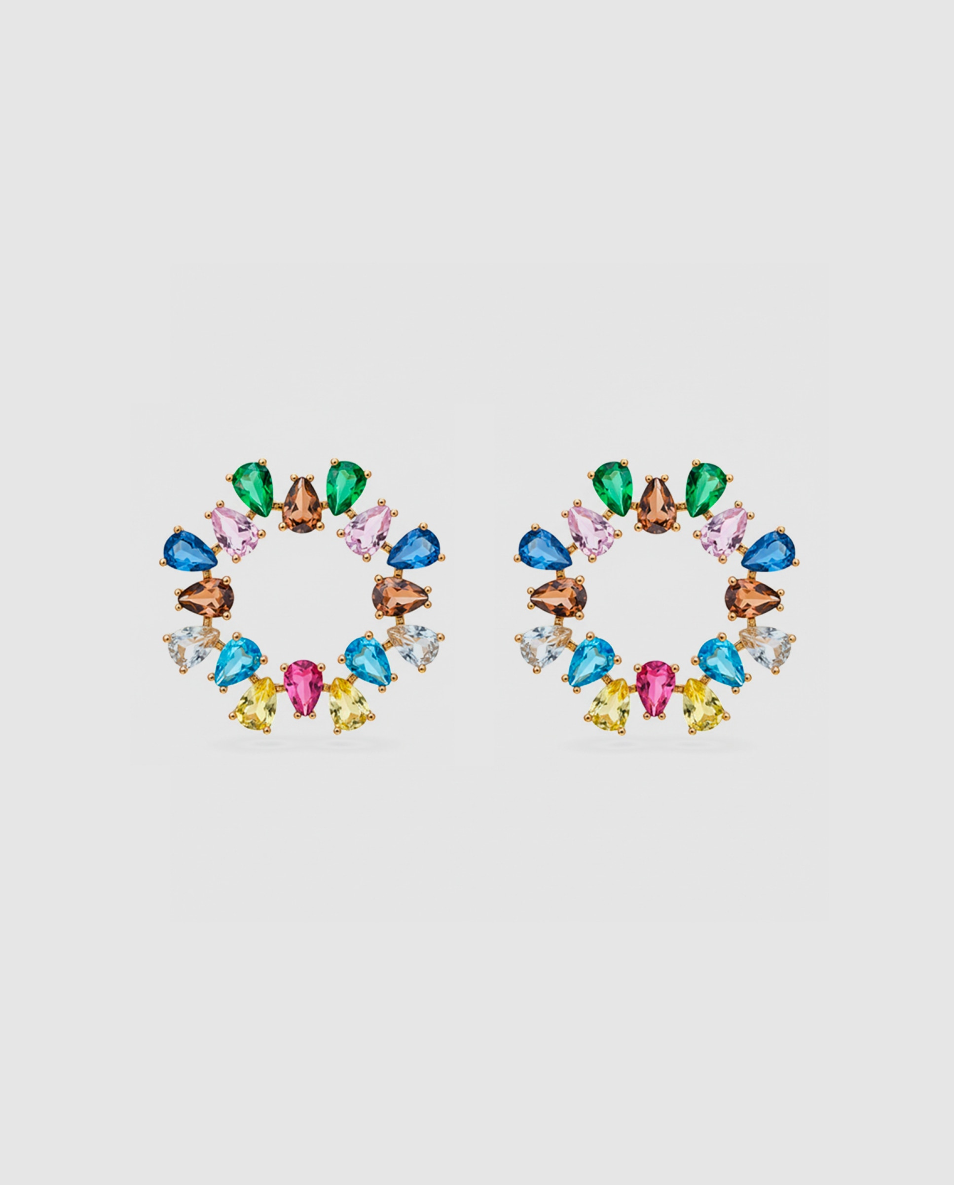 Brincos de Aro Africa com Zirconita Multicolor e Acabamentos em Ródio Multicolor-1