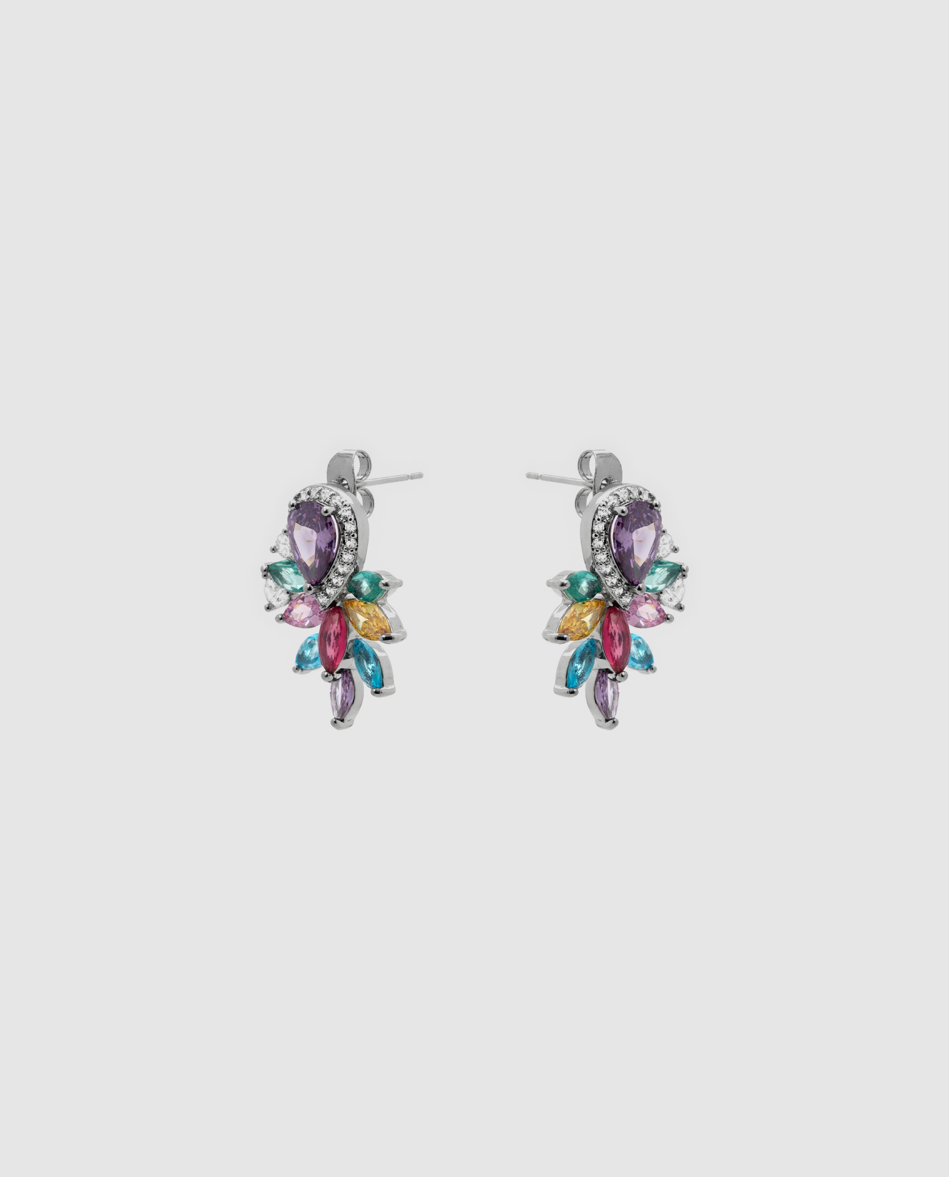 Brincos Africa com Zircônias Multicoloridos e Acabamentos em Ródio Multicolor-2