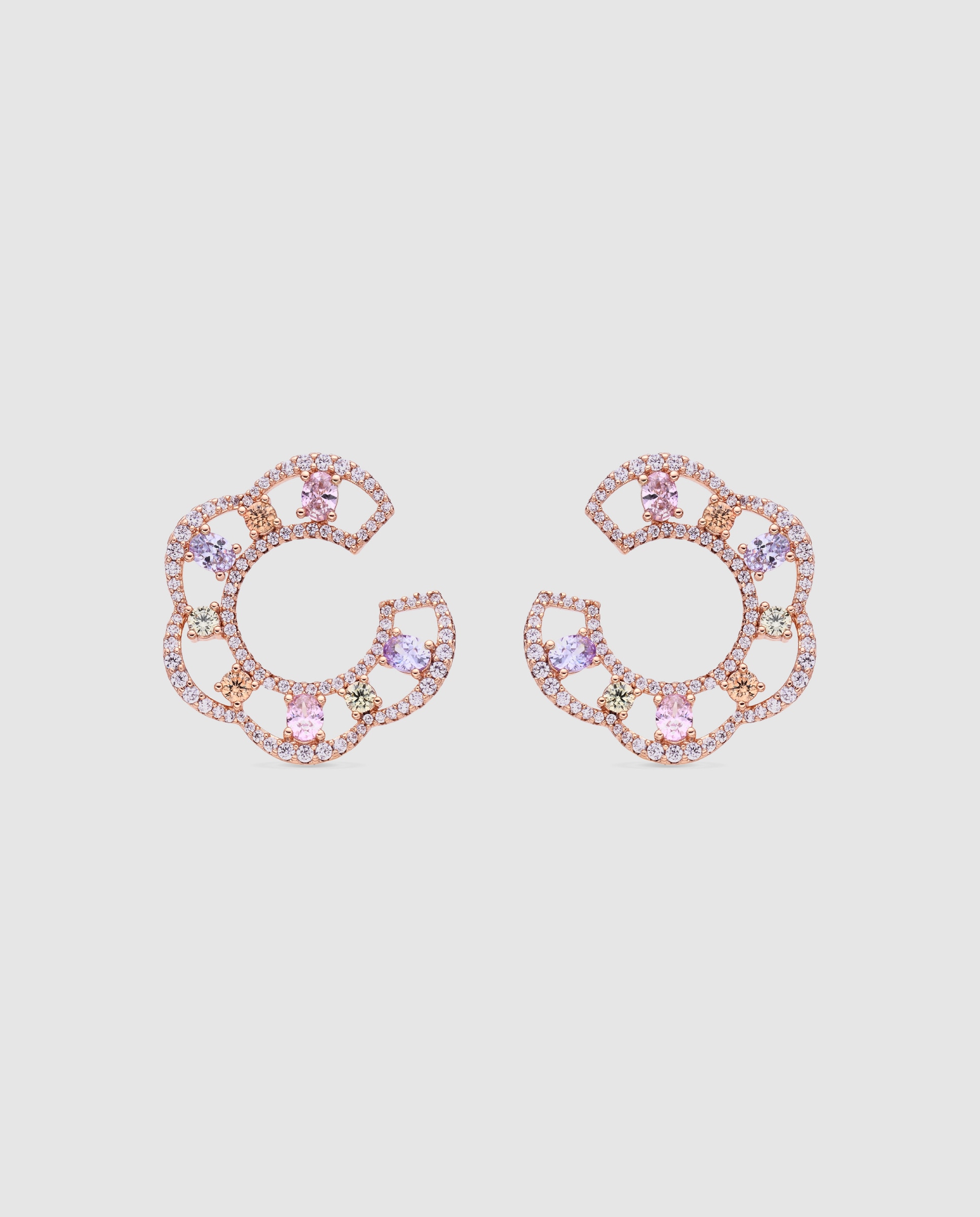Brincos Special Edition com Zircônias Multicoloridos e Acabamentos em Ouro Rosa 18k Multicolor-1