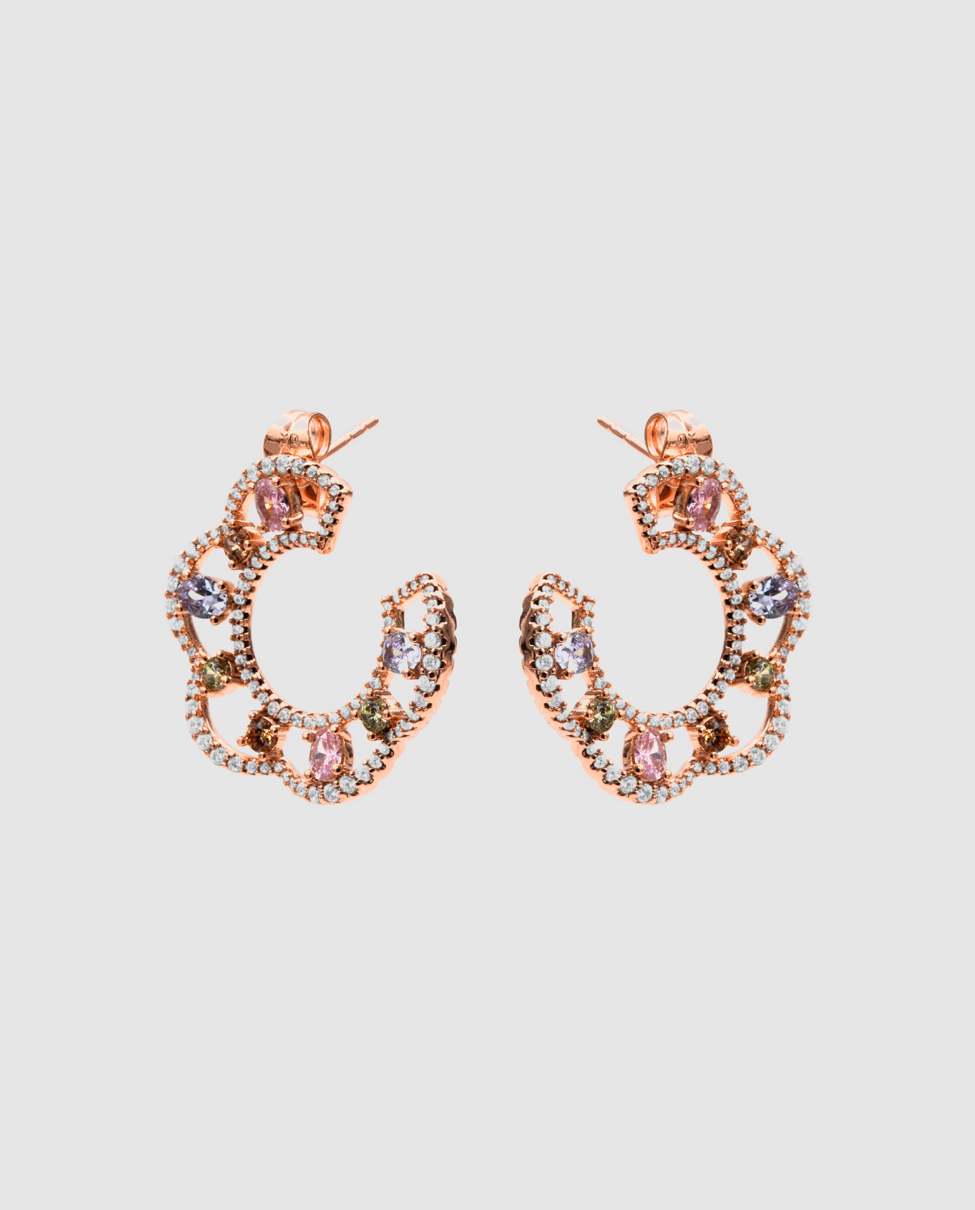 Brincos Special Edition com Zircônias Multicoloridos e Acabamentos em Ouro Rosa 18k Multicolor-2