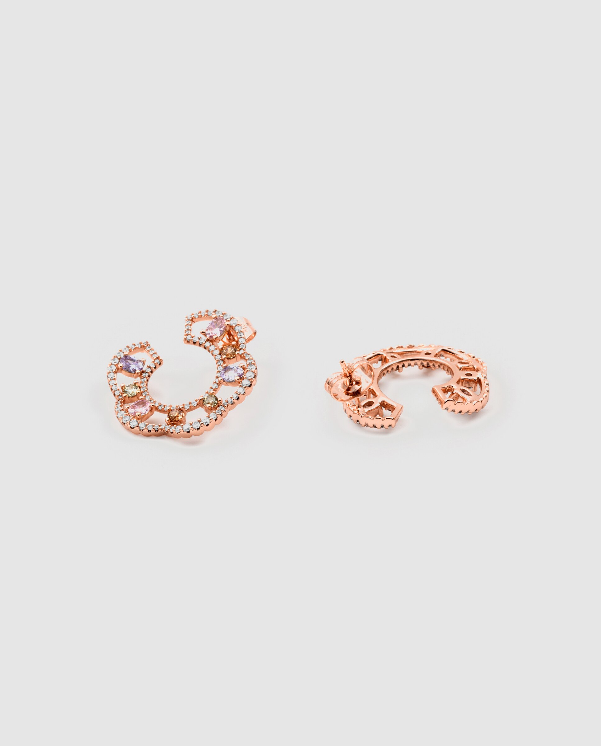 Brincos Special Edition com Zircônias Multicoloridos e Acabamentos em Ouro Rosa 18k Multicolor-3