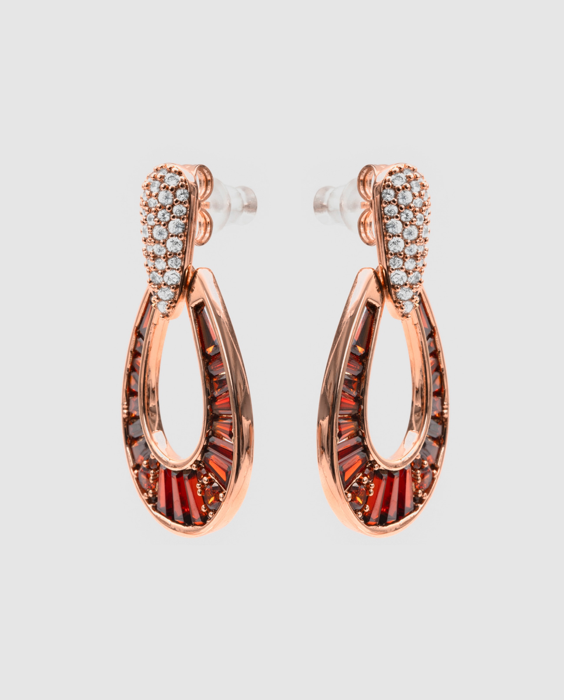 Brincos Compridos Special Edition com Zircônias Ópalo de Fogo em Ouro Rosa 18k Vermelho-2
