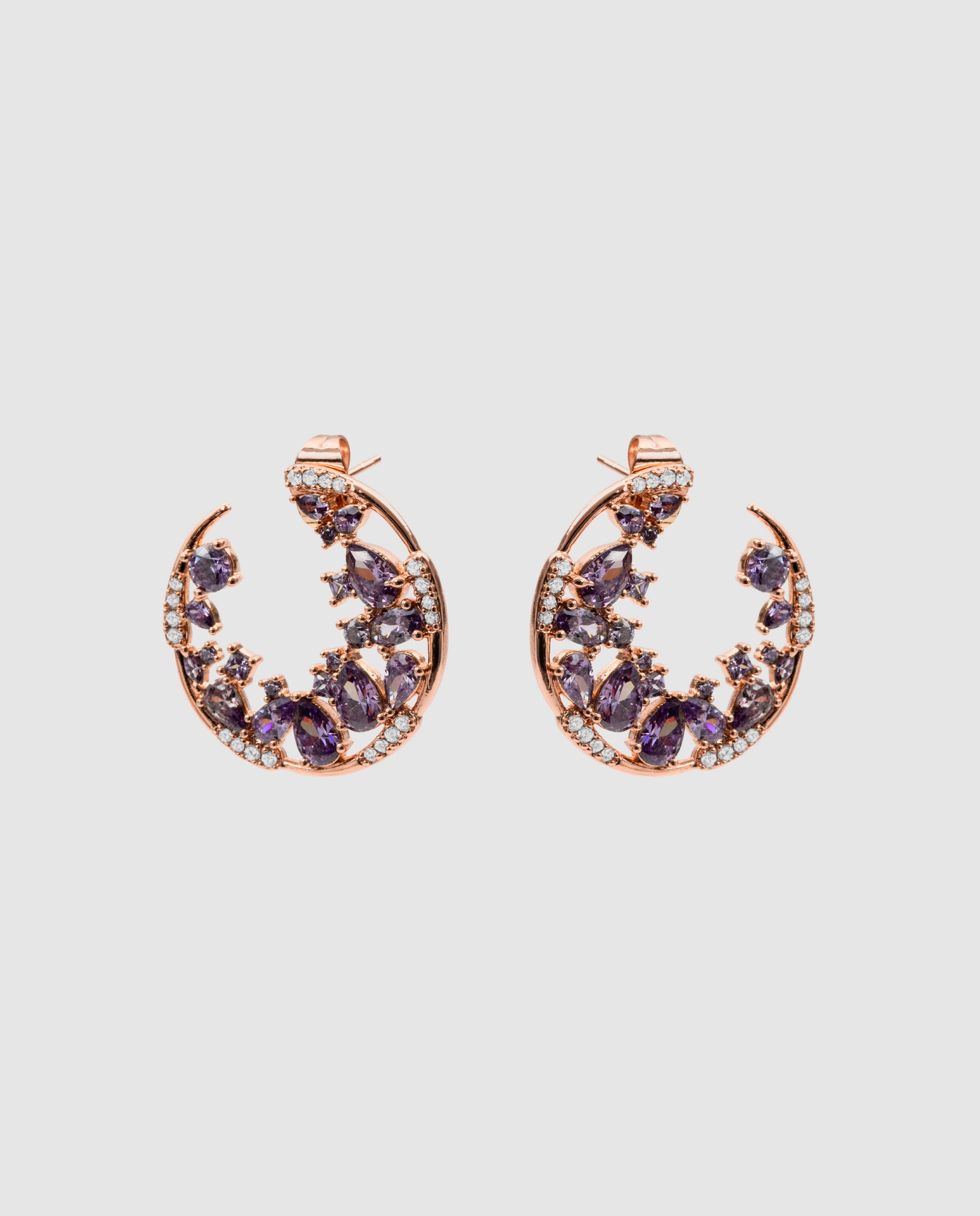 Brincos de Aro Special Edition com Acabamentos em Ouro Rosa 18k e Zircónias Ametista Roxo-3