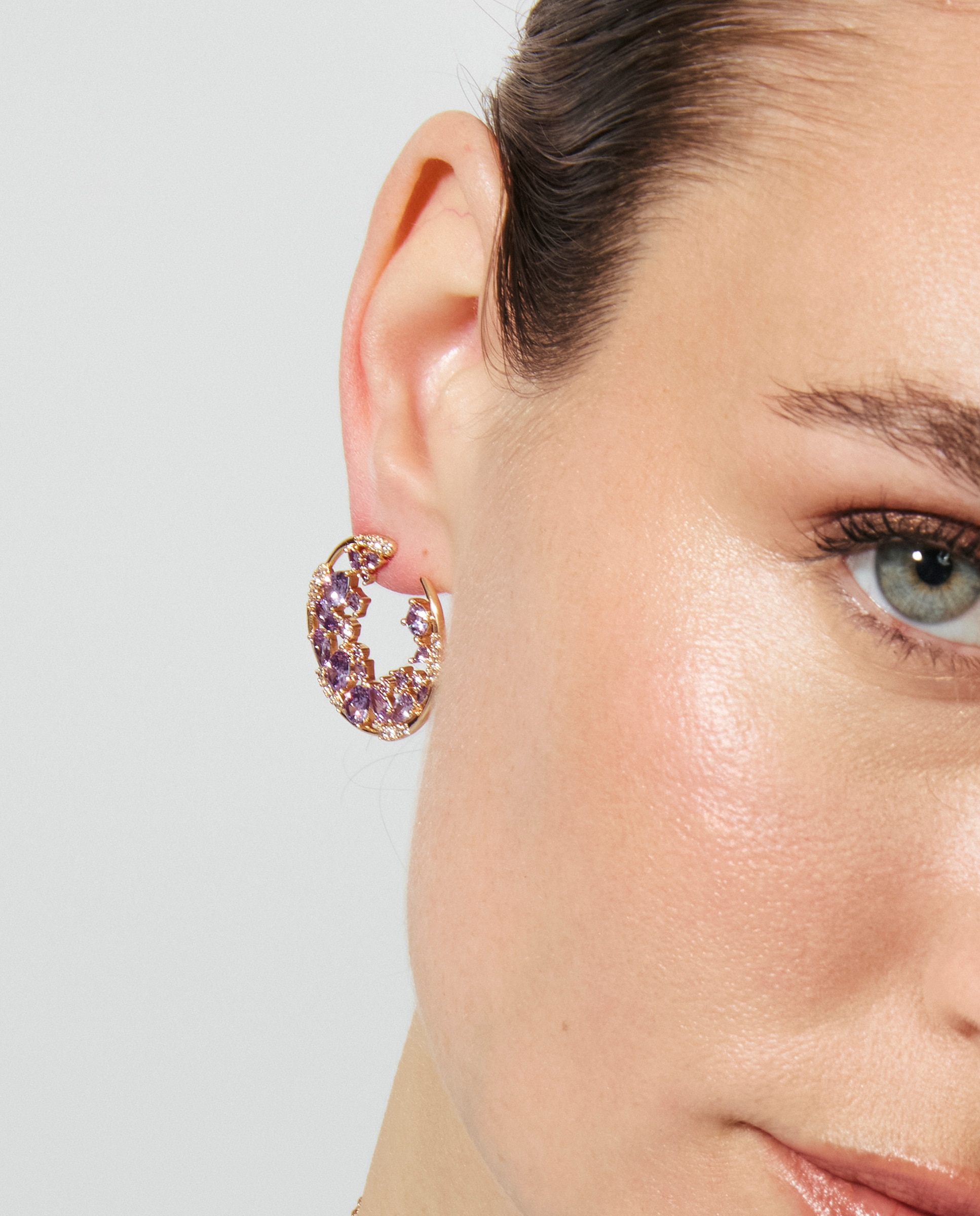 Brincos de Aro Special Edition com Acabamentos em Ouro Rosa 18k e Zircónias Ametista Roxo-4
