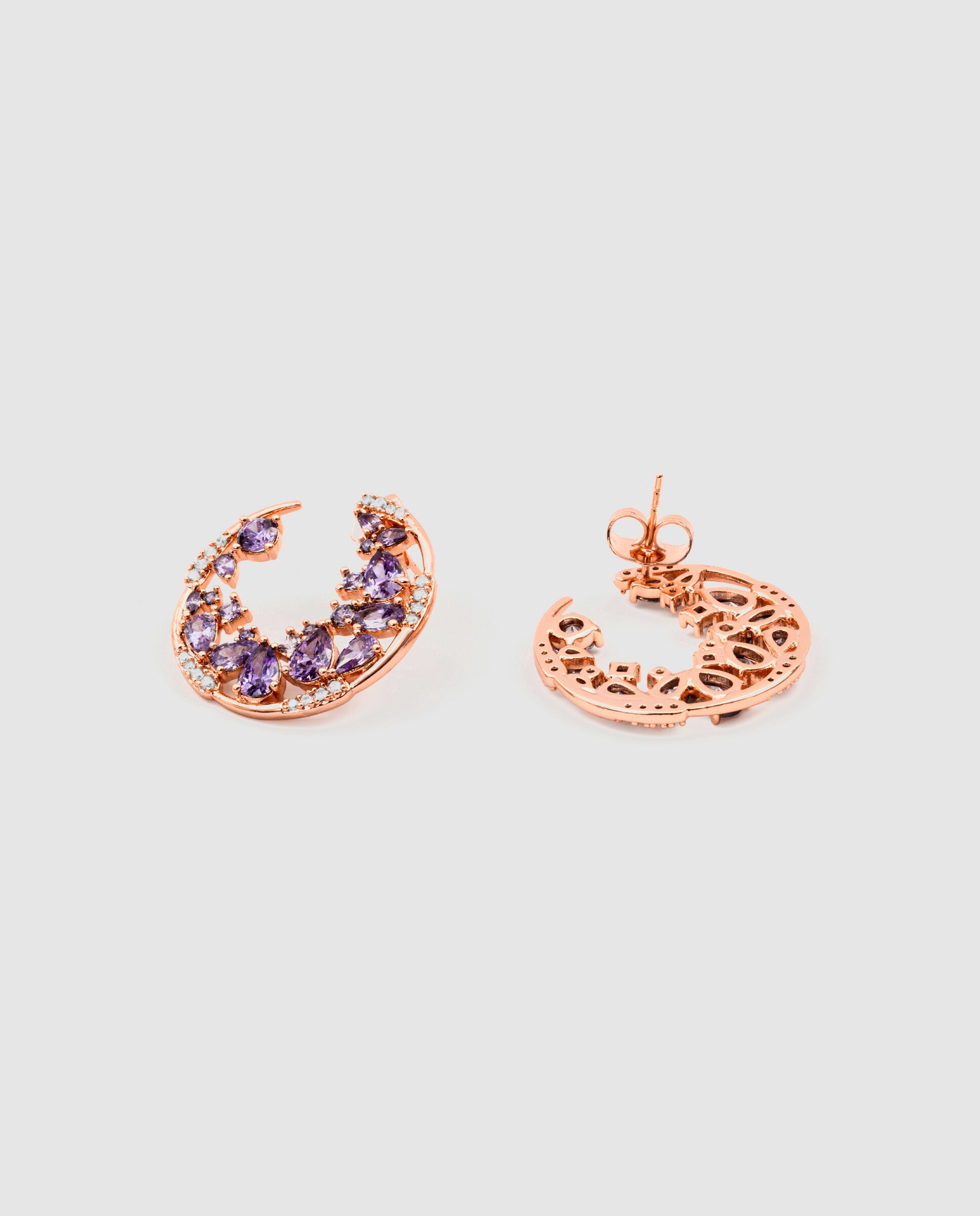 Brincos de Aro Special Edition com Acabamentos em Ouro Rosa 18k e Zircónias Ametista Roxo-6