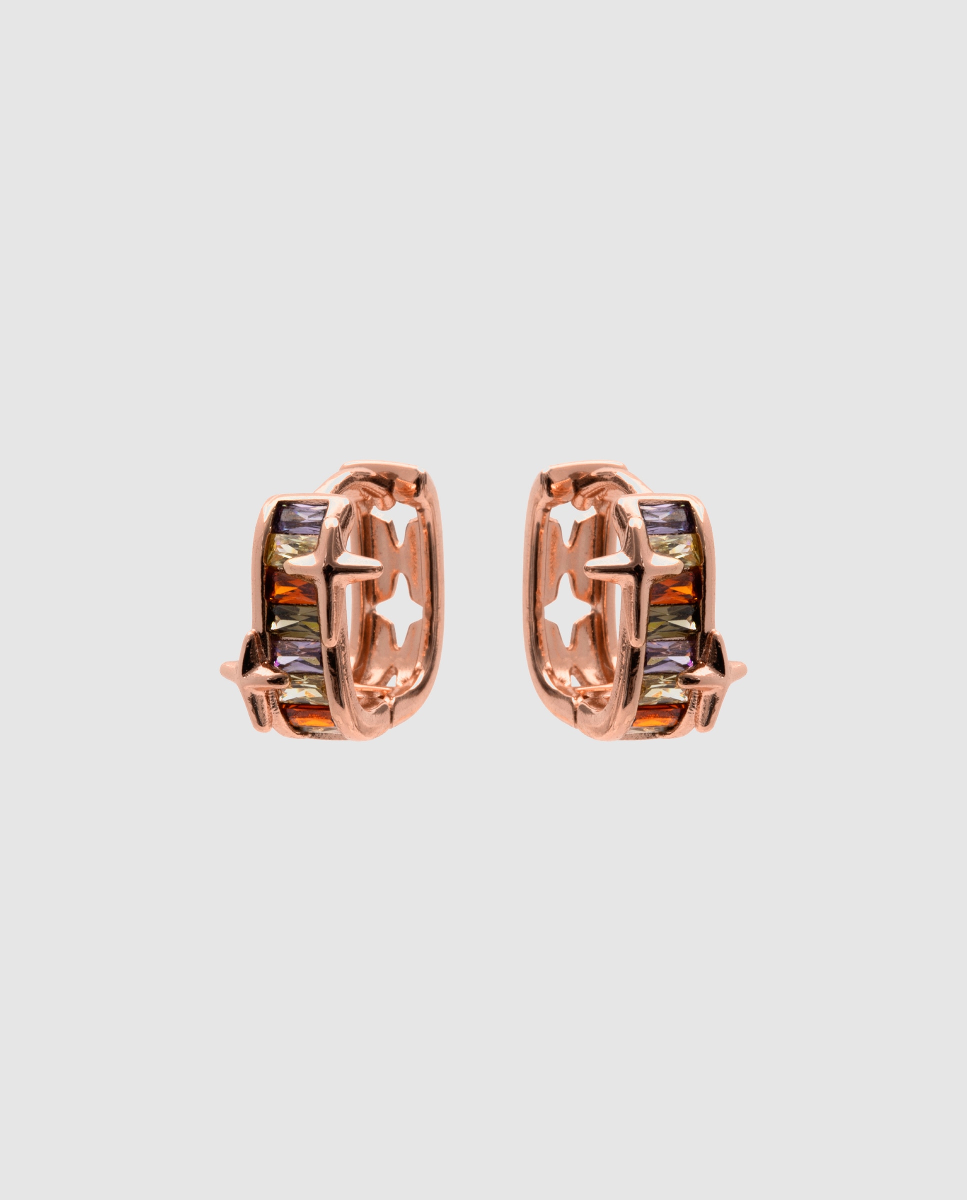Brincos de Aro Special Edition com Zircônias Multicoloridos e Acabamentos em Ouro Rosa 18k Multicolor-2