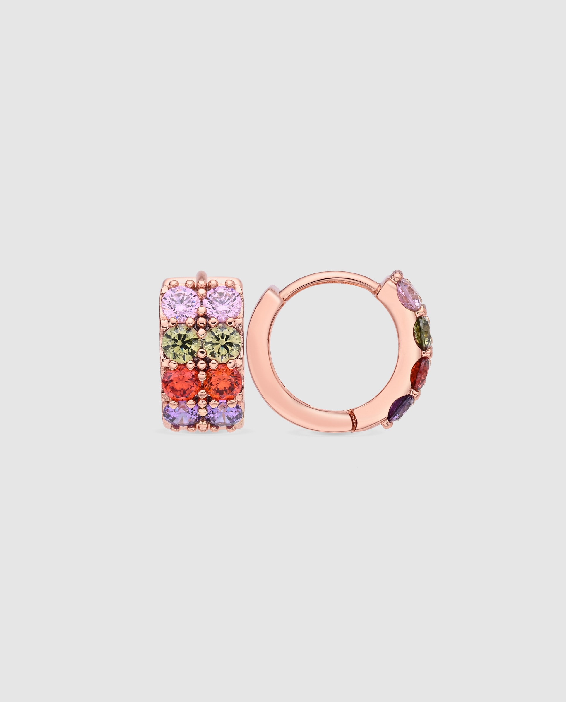 Brincos de Aro Special Edition com Zircônias Multicoloridos e Acabamentos em Ouro Rosa 18k Multicolor-1