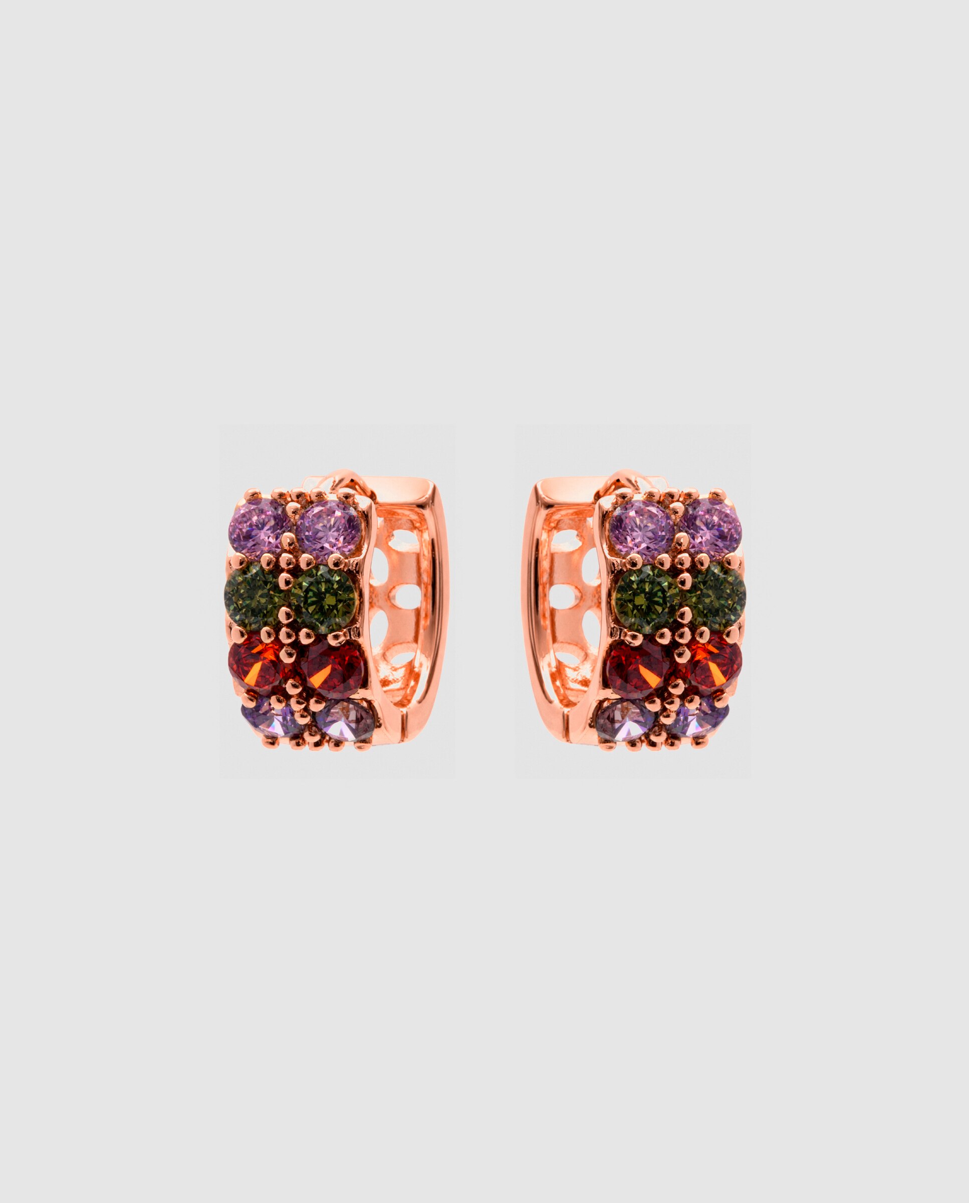 Brincos de Aro Special Edition com Zircônias Multicoloridos e Acabamentos em Ouro Rosa 18k Multicolor-2