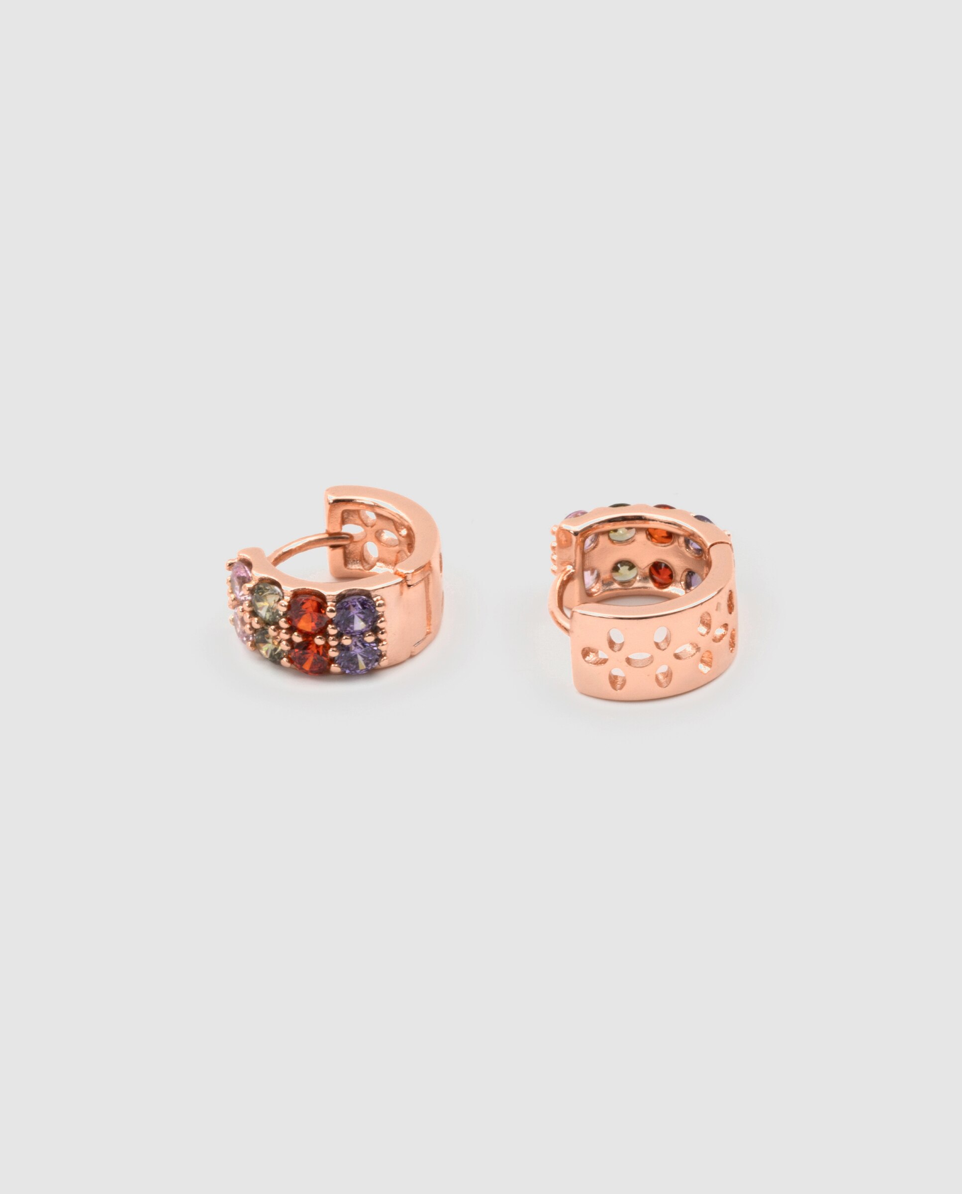Brincos de Aro Special Edition com Zircônias Multicoloridos e Acabamentos em Ouro Rosa 18k Multicolor-3