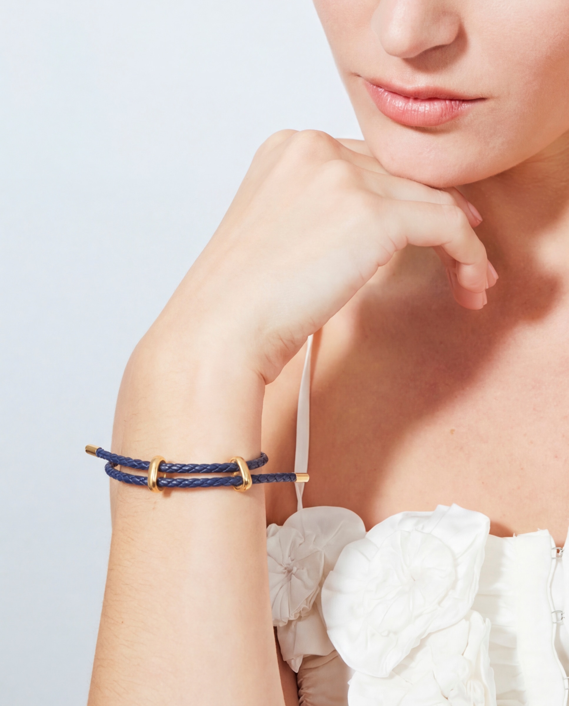 Pulseira Special Edition com Couro Acabada em Ouro Amarelo de 18k Azul-5