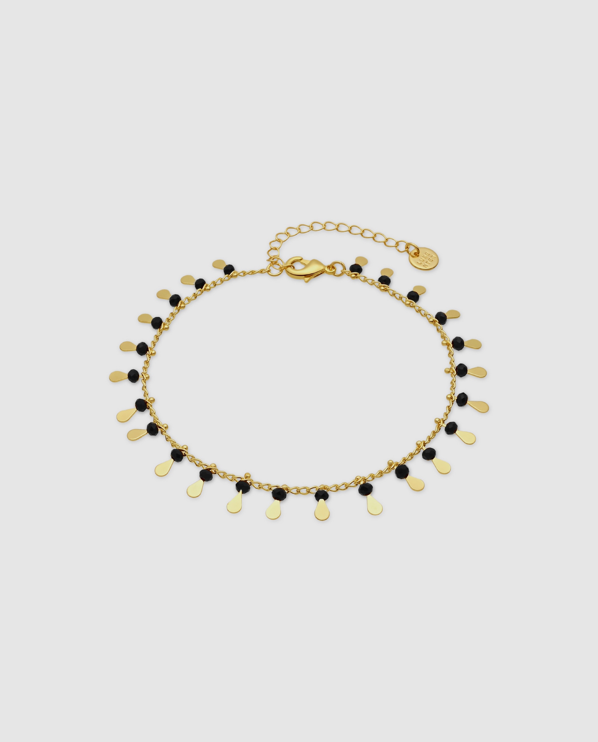 Pulseira de Corrente África Acabada em Ouro Amarelo 18k com Cristal Preto-1