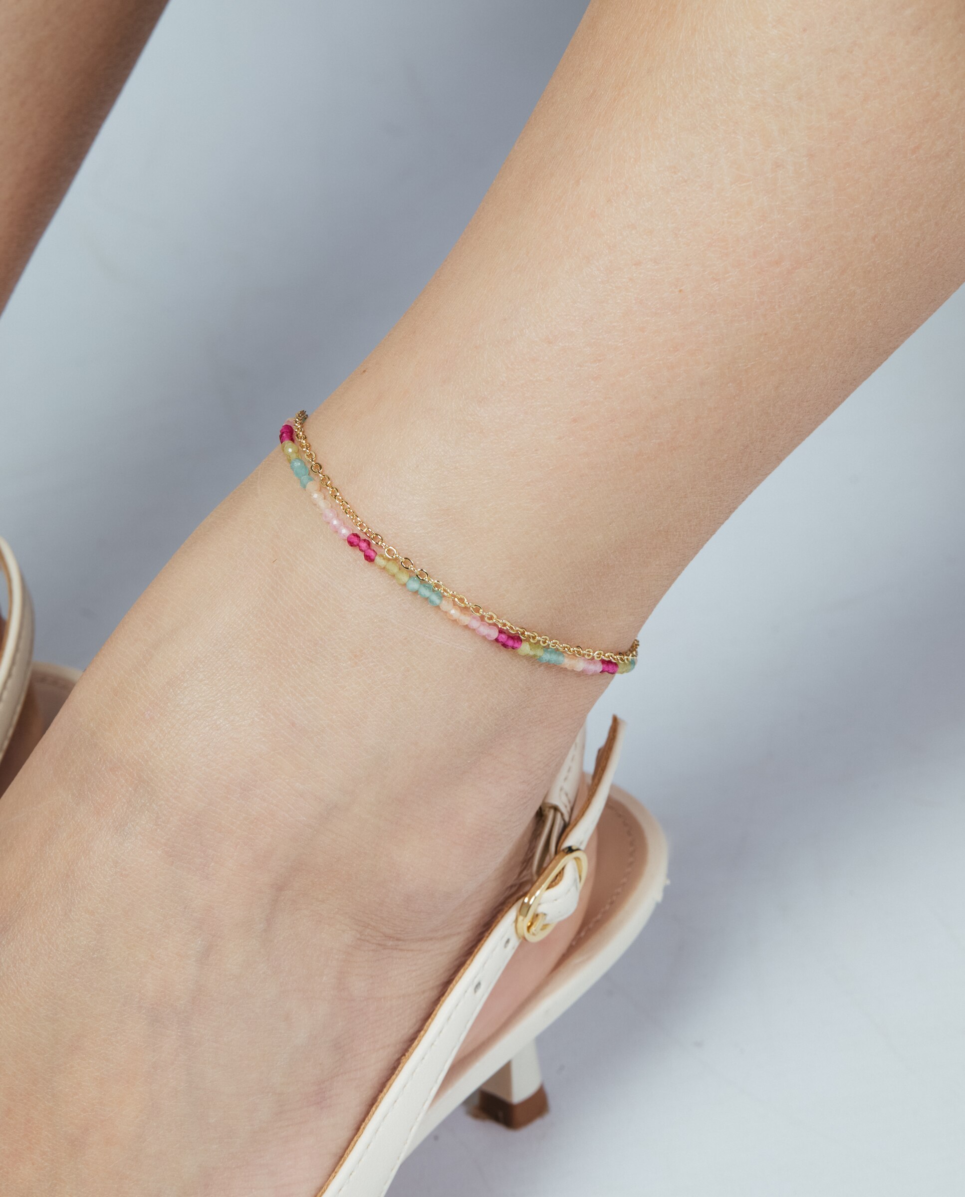 Pulseira de Corrente África Acabada em Ouro Amarelo 18k com Cristal Multicolor-4