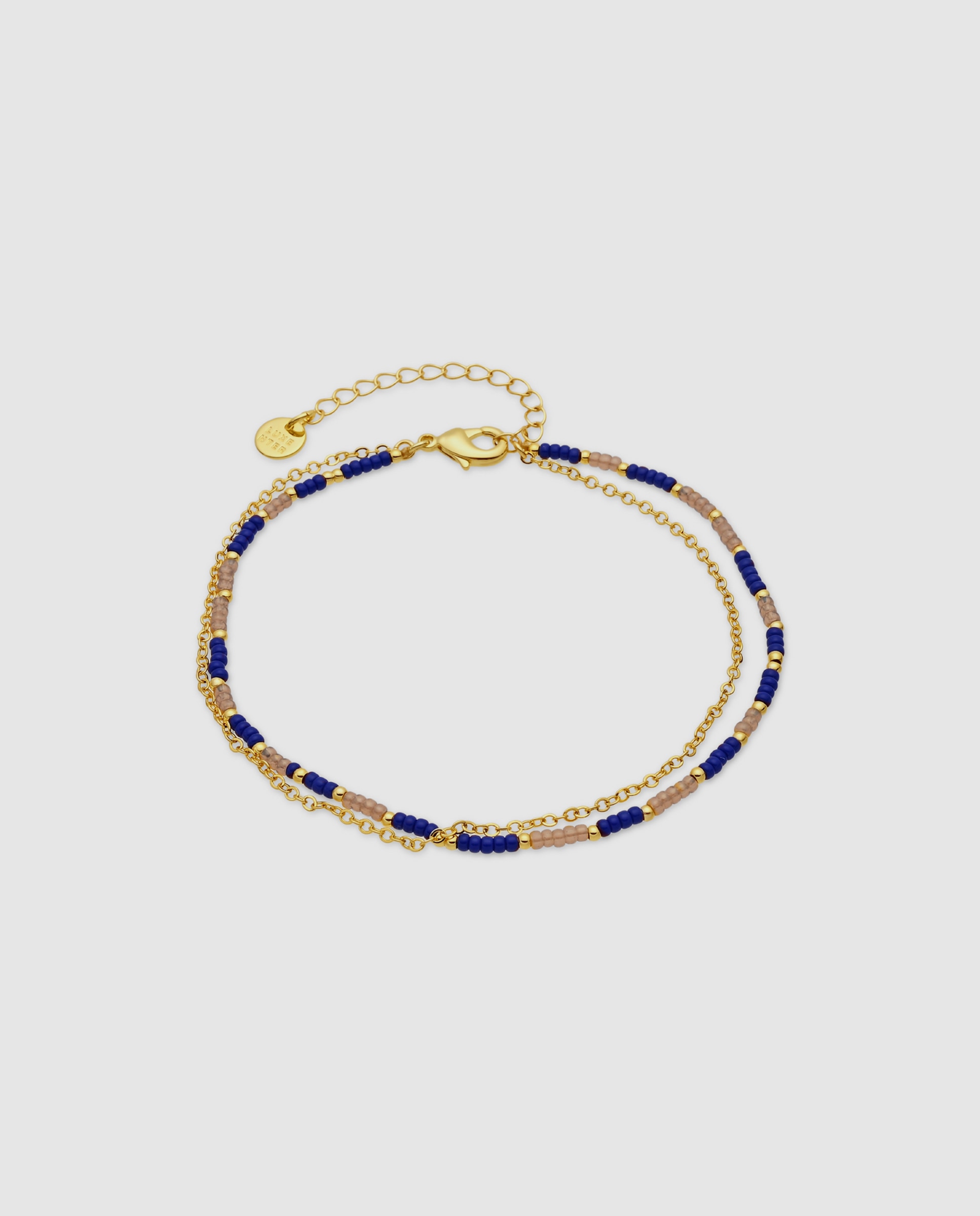 Pulseira de Corrente Africa Acabada em Ouro Amarelo 18k com Cristal Azul-1