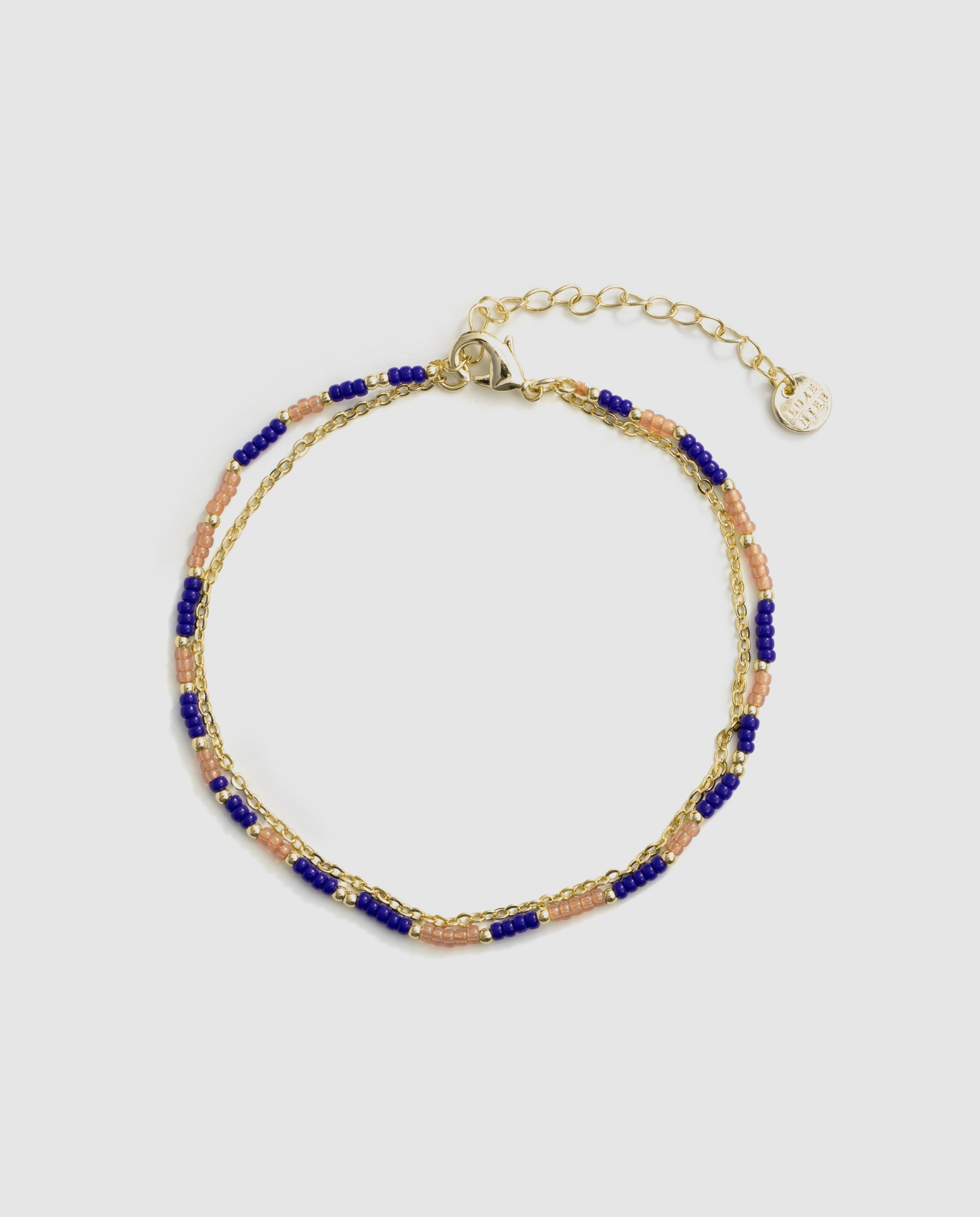 Pulseira de Corrente Africa Acabada em Ouro Amarelo 18k com Cristal Azul-3