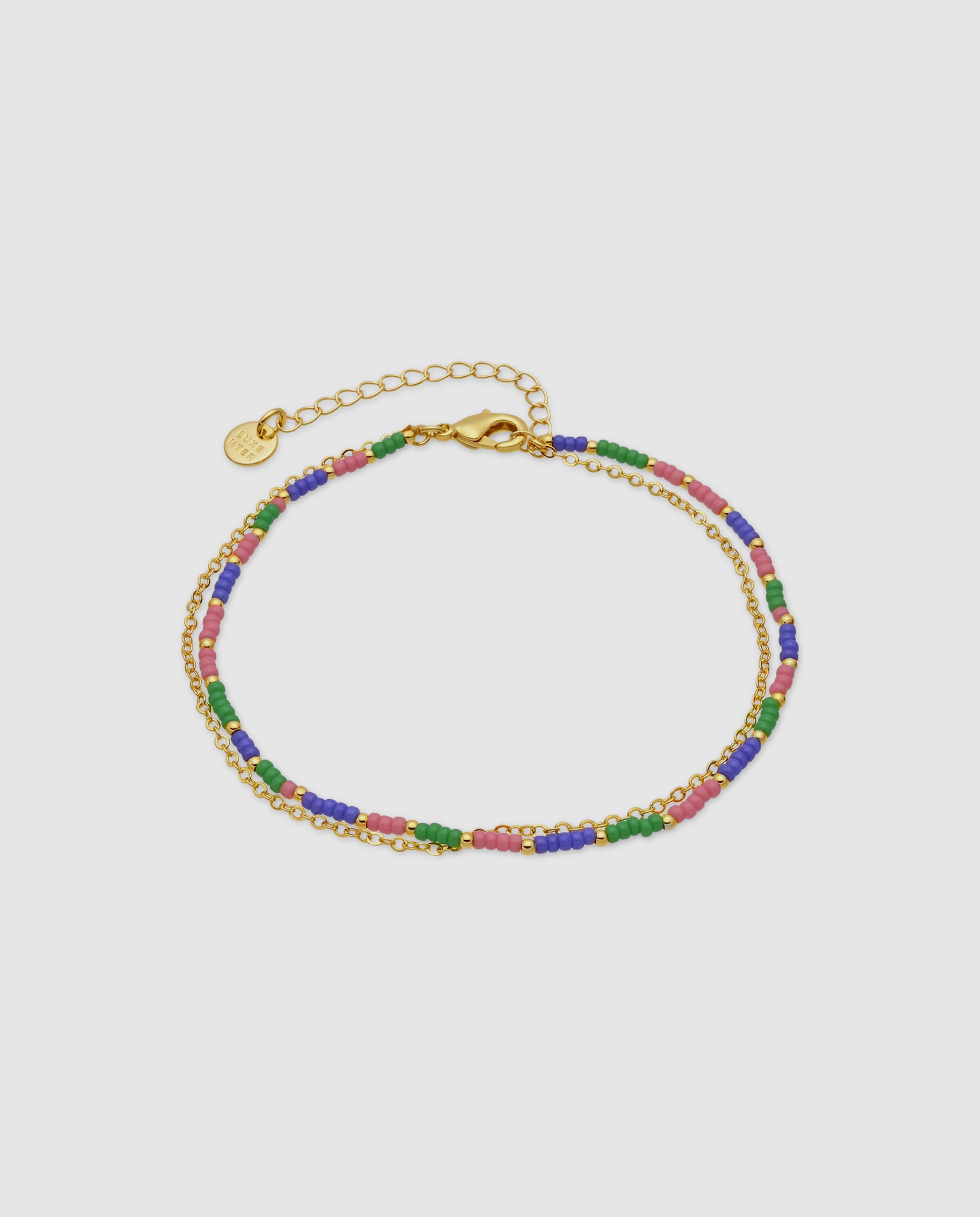 Imagem 0 de Pulseira Tornozeleira Africa Acabada em Ouro Amarelo de 18k com Cristal Multicolor