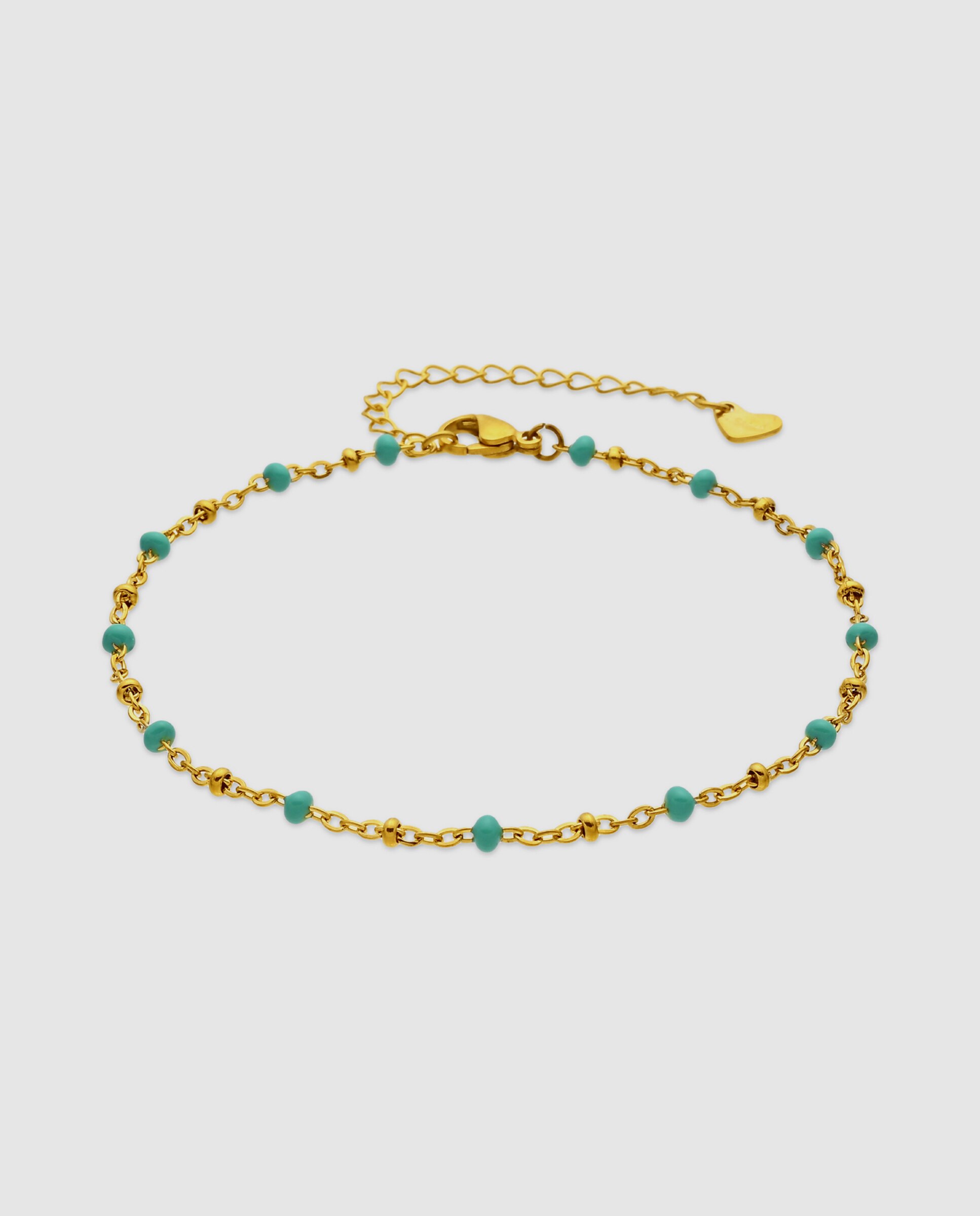 Pulseira de Corrente de Aço Africa Acabada em Ouro Amarelo de 18k com Lacado Verde-1